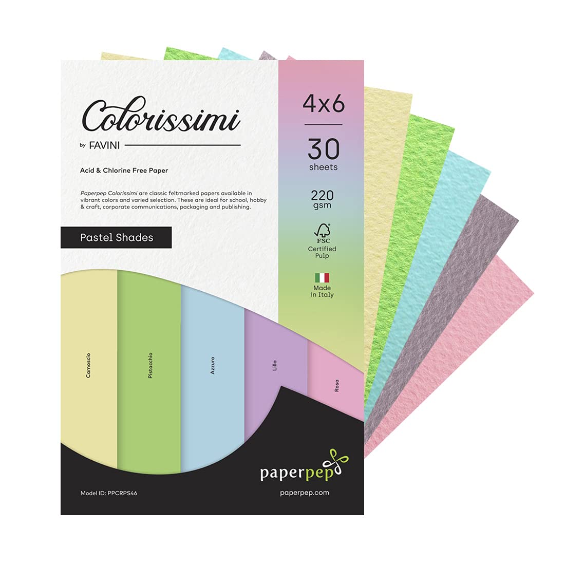 Paper Pep Colorissimi Card Stock 220GSM 4"X6" Shades of Pastel Pack of 60 Sheets