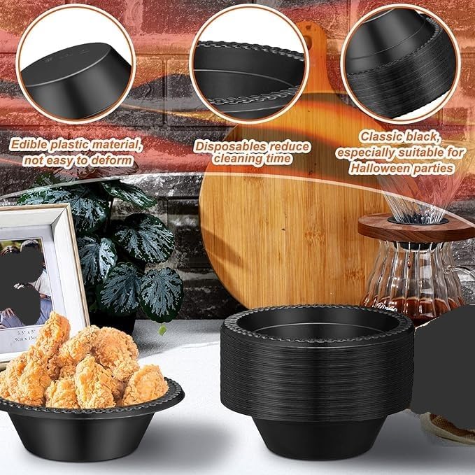 Miniatura 4 de BaydenB Tazones de plástico negros prémium de 12 onzas, paquete de 100 unidades, cuencos desechables para sopa y ensalada para fiestas, eventos y