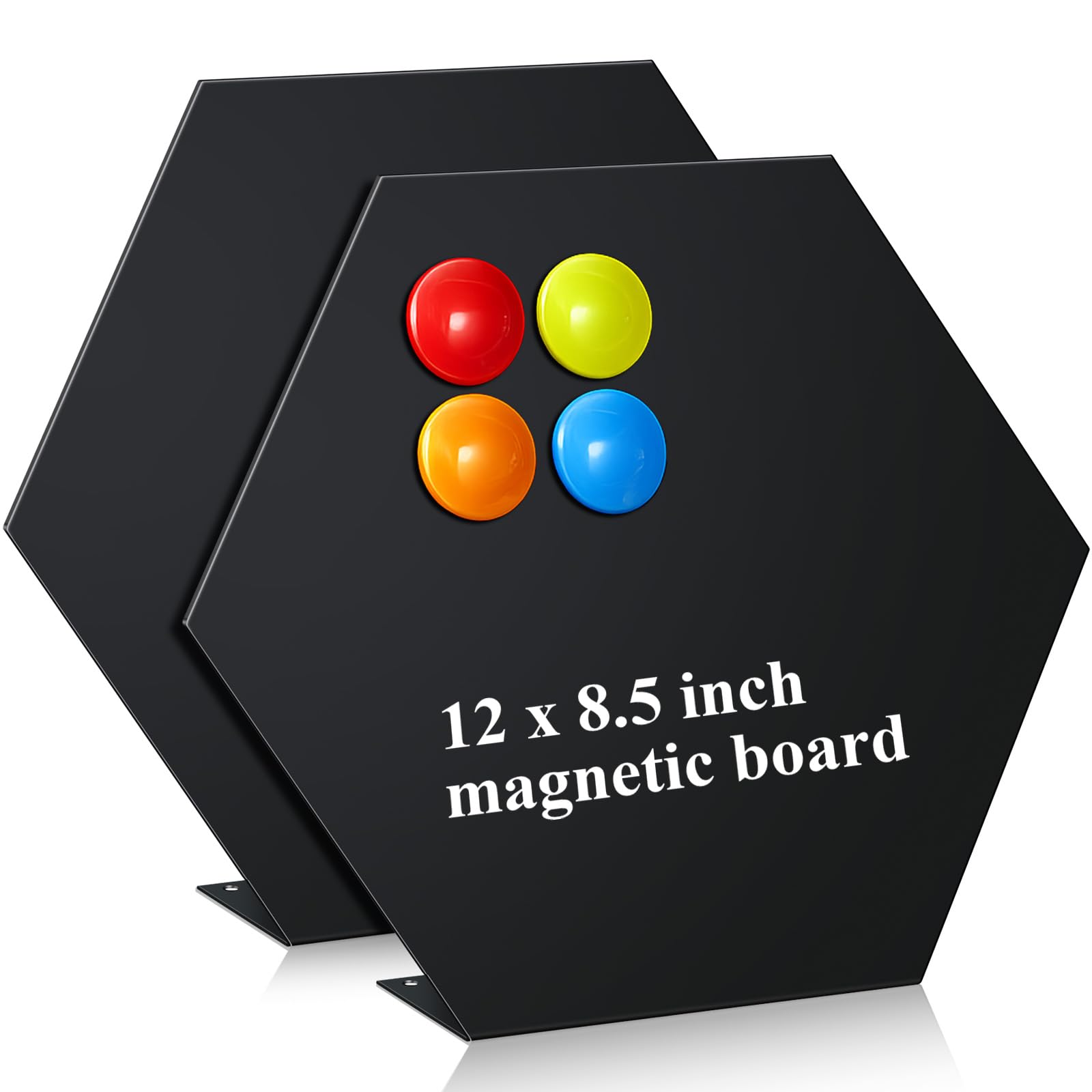 Shimeyao 2 Pcs Magnetic Bulletin Board for Tabletops with 8 Magnets Memo Display Easel Stand for Home Office School Kitchen Table Supplies(Hexagon,Black,10 x 8.5 Inch)