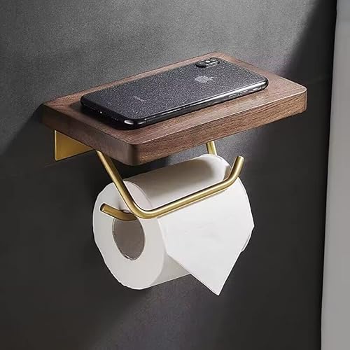 Usumairu トイレットペーパーホルダー 紙巻器 棚付き 天然木 (スマホ置き/インテリア) シングル かんたん設置 業務用 自宅用 完成品 北欧 アンティーク アイアン 収納 ラック ナチュラル 木製 古木 (シングル, 平面タイプ)