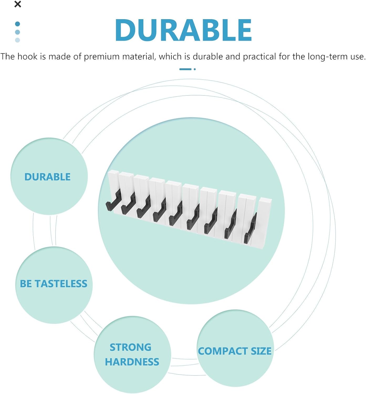 Piano Keyboard Wall-Mounted Coat Hooks 48cm Nordic Style Black -Hook Multipurpose Hanger for Kindergarten and Hallway Clothes Storage