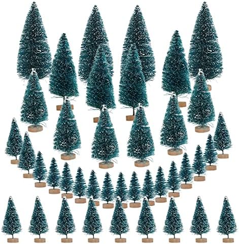 LOOPES 40Pcs Mini Christmas Tree Artificial Miniature Sisal Tree Snow Frost Ornament Green Blue Pine Tree Model with Wooden Base for Xmas Party Home Holiday School DIY Craft Shop Showcase Decoration