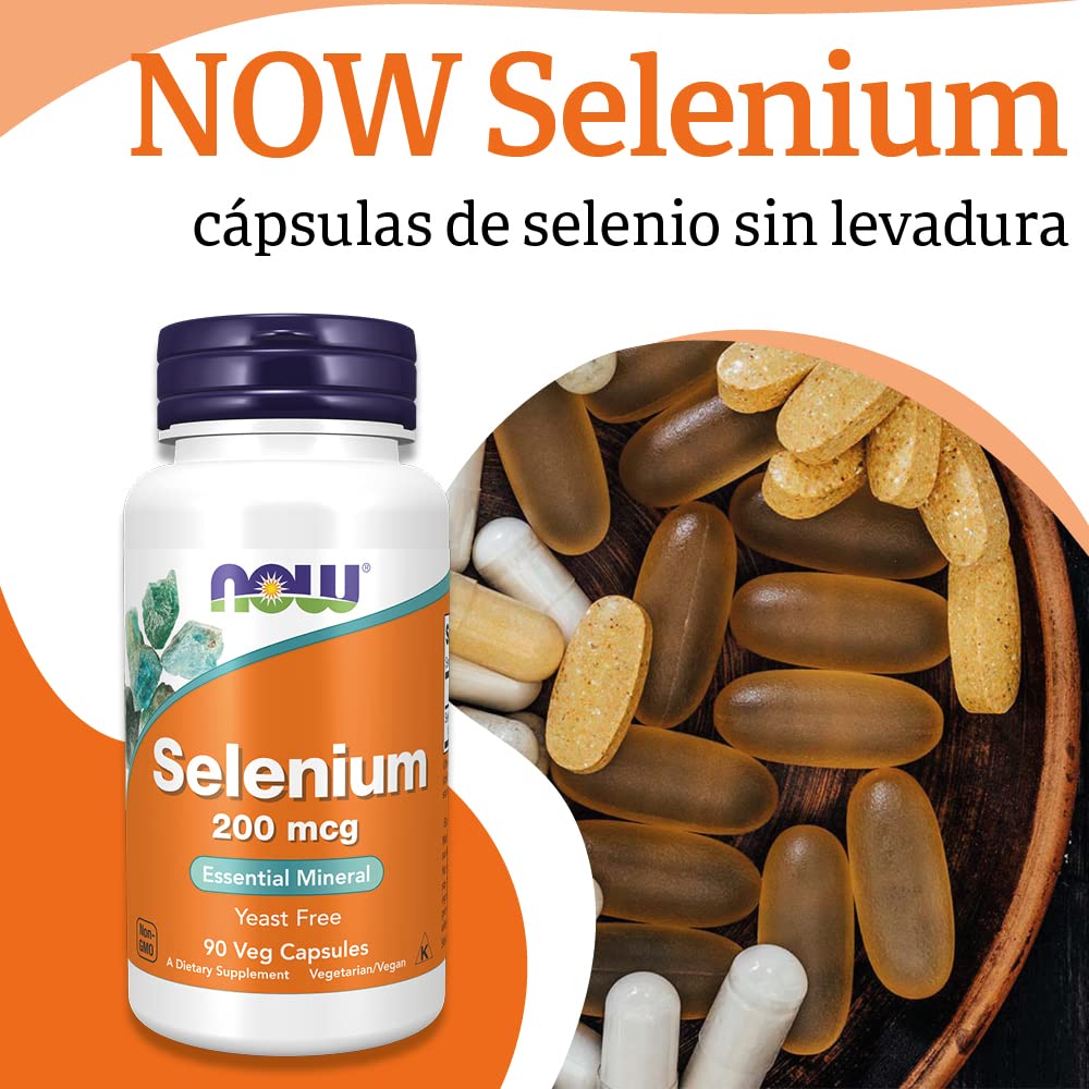 Now Foods, Selenium, 200mcg, 90 Cápsulas veganas, Probado en Laboratorio, Oligoelemento, Selenio, Sin Gluten, Sin Soja, Vegetariano