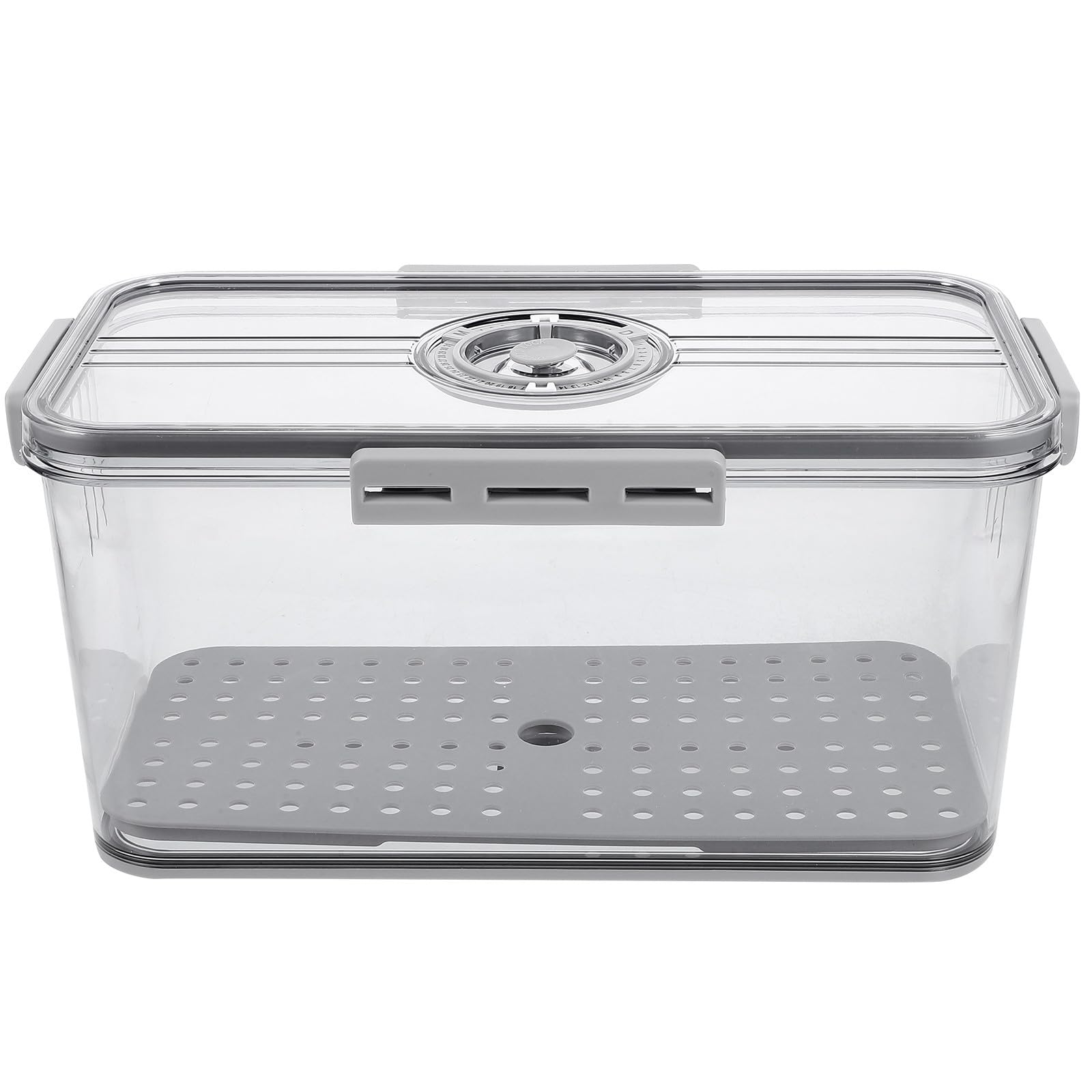 PACKOVE Kühlschrankbox für Lebensmittel und Obst aus Pet mit Luftdichtem Verschluss und Ablaufschale Brotkasten zur Frischhaltung in Küche und Gefrierschrank mit Timer Deckel