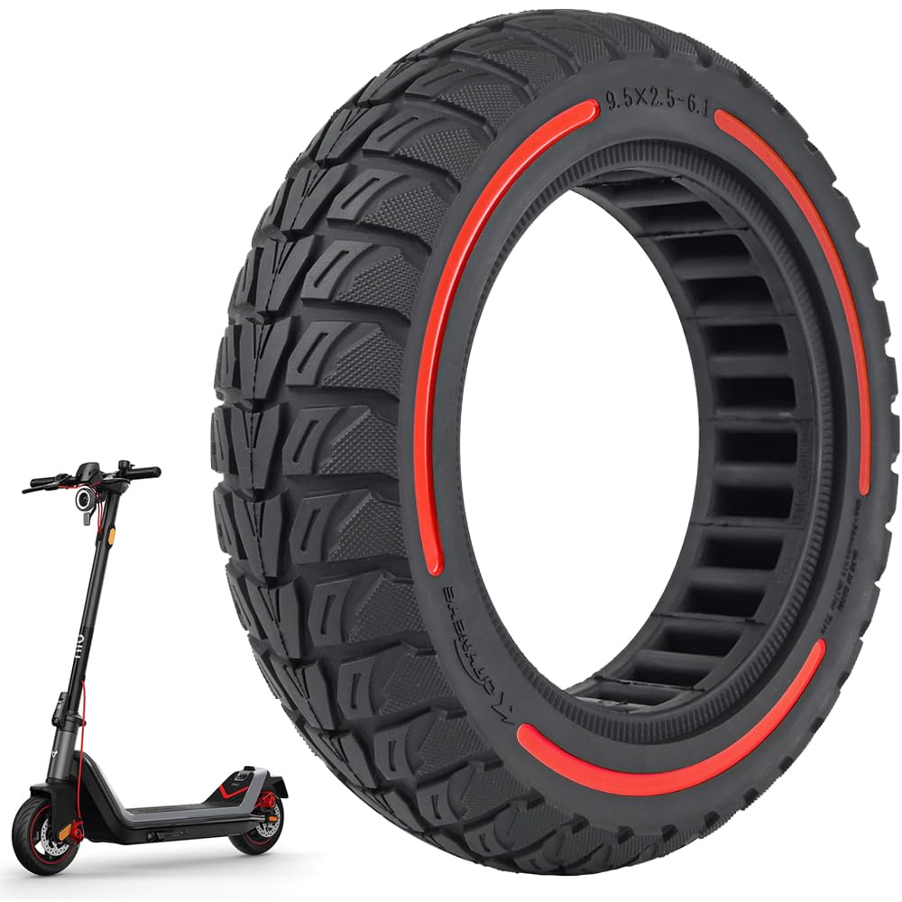 VOLOHAS 9.5 x 2.5-6.1 Solid Rubber Tyres 9.5 Inch Solid Tyres for NIU KQi3 Sport/Pro/Max Electric Scooter Front or Rear Replacement Tyres Solid Tyres Honeycomb Tyre Non-Slip Puncture Proof (Red, Pack