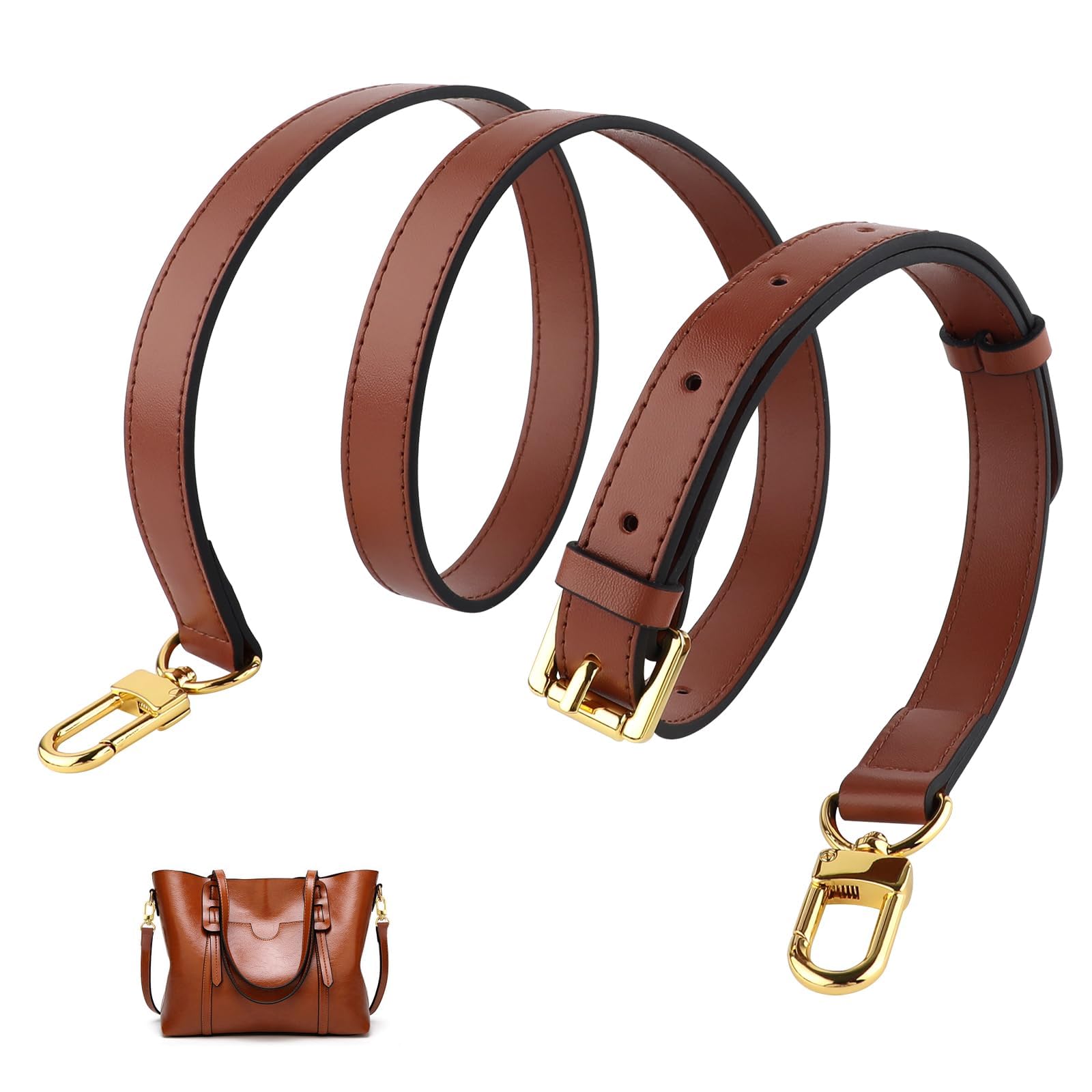 Genuine Vachetta Leather Bag Strap Replacement, 1.8cm Wide Adjustable Crossbody Purse Strap for Women’s Shoulder Bags, Handbags and Purses, Messenger Bags, Caramel