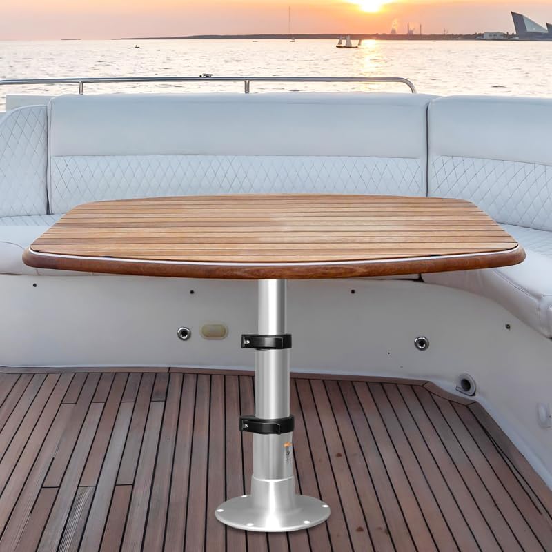 Marine Air-Powered 3-Stage Pedestals, Bright Leg Lift System Force Up to 100 lbs Travel 13 to 28 inches; Adjustable Table Stand Bracket for RV Boat Yacht Residence