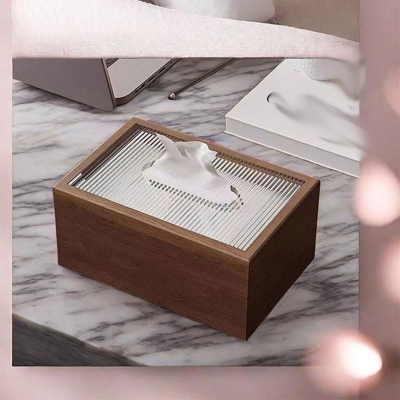 Walnut Colored Tissue Box Desktop Household Living Room Office Retro Square Napkin