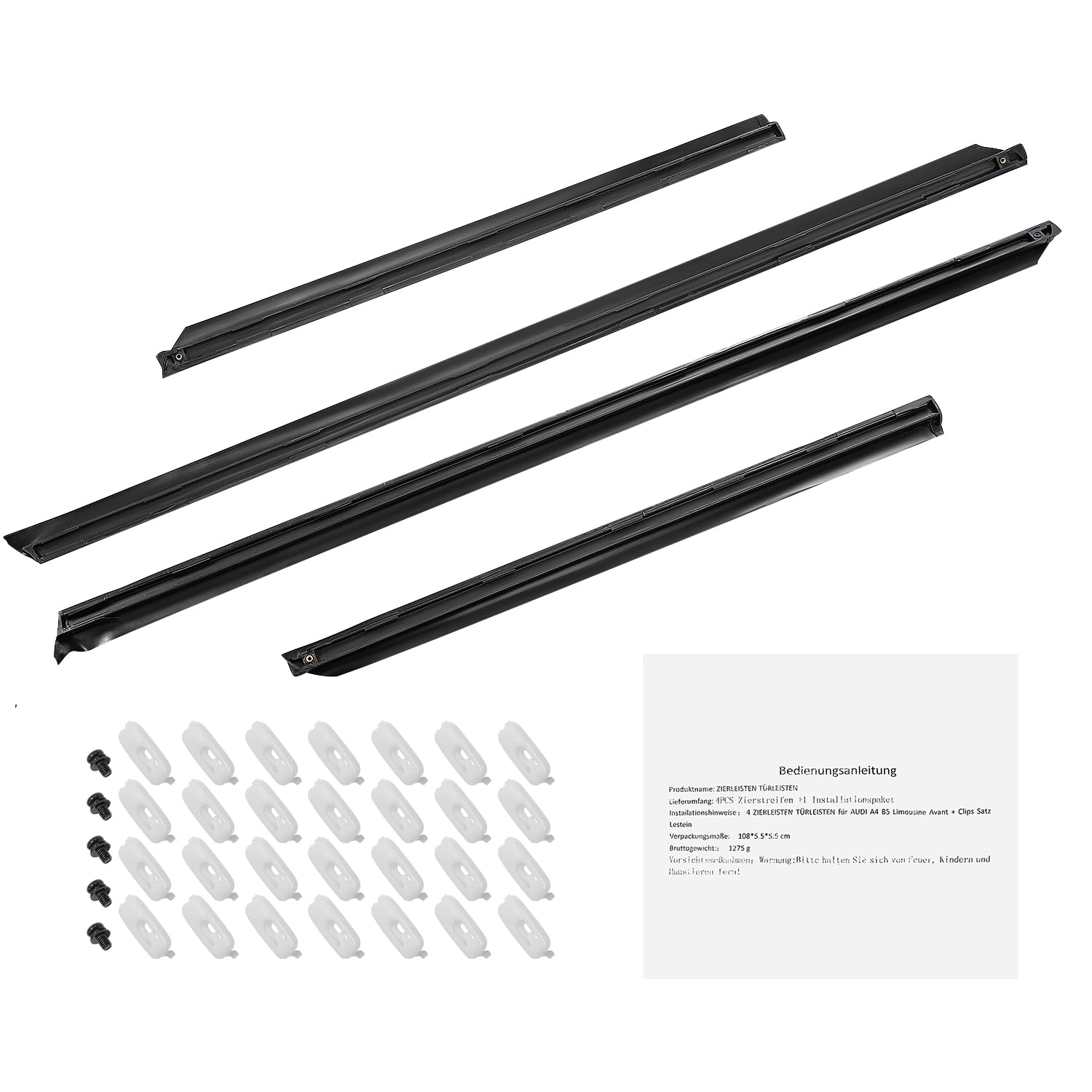 4X Zierleisten Türleisten + Clips Satz Kompatibel mit Audi A4 B5 Avant A4 8D 1995-2001, 8D0853959B01C 8D0853960B01C 8D0853969B01C