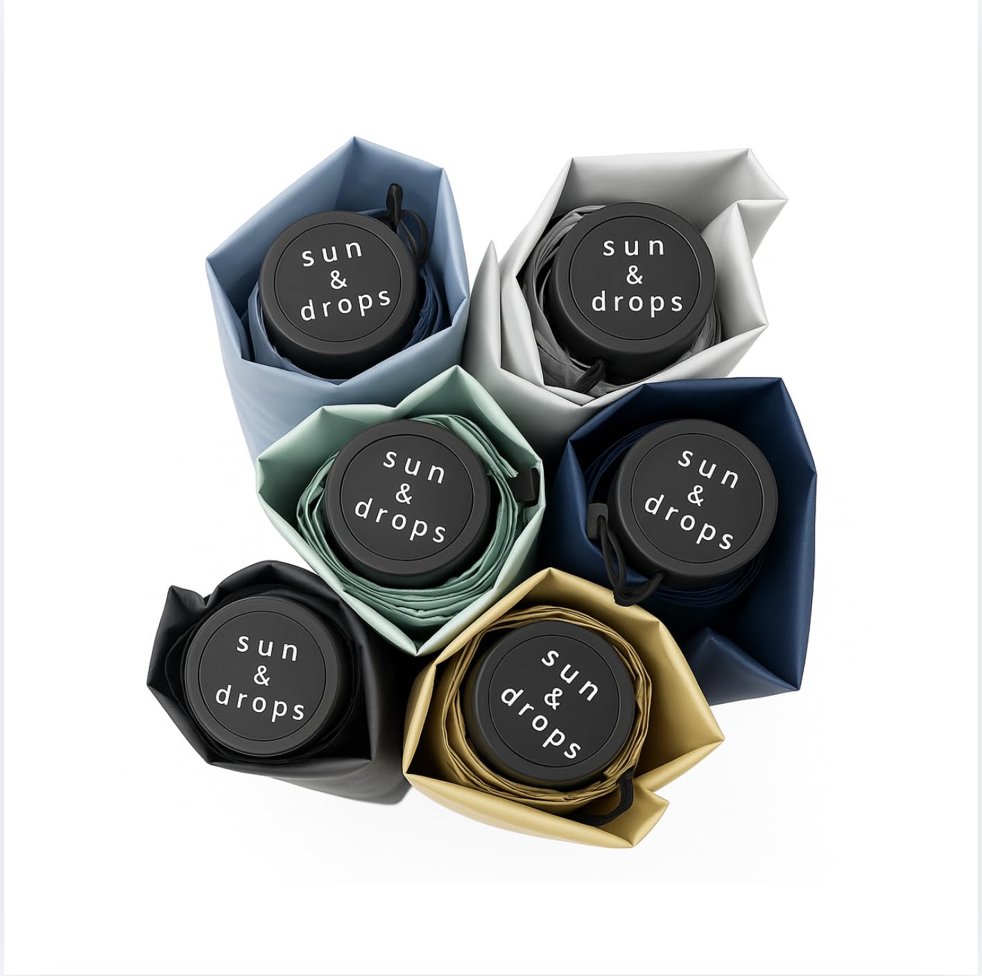 Paraguas de bolsillo Sun & drops. Plegable ultraligero 125g. UPF 50+ Protección solar ideal sol intenso. Repelente al agua, secado ultrarrápido. Apto para lluvia ligera/moderada. No para viento fuerte