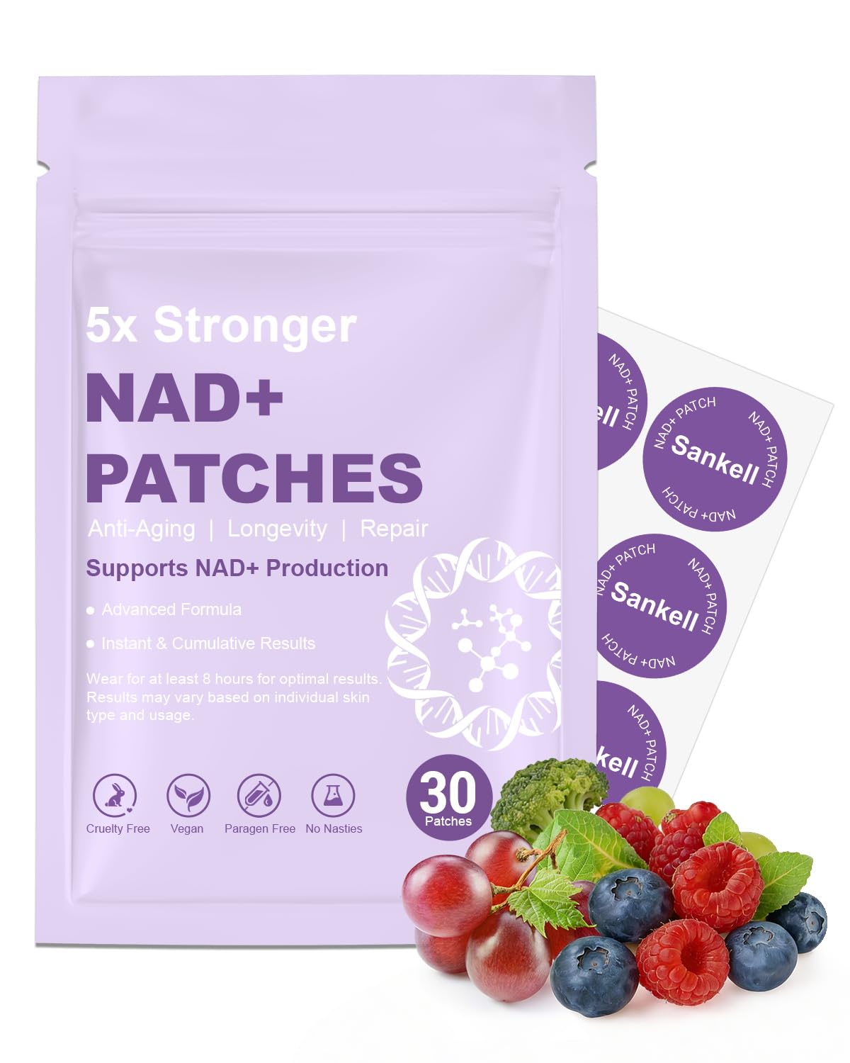 Sankell NAD+ Lifestyle Patches for Women & Men, Plant-Based Formula, Vegan, 30 Count