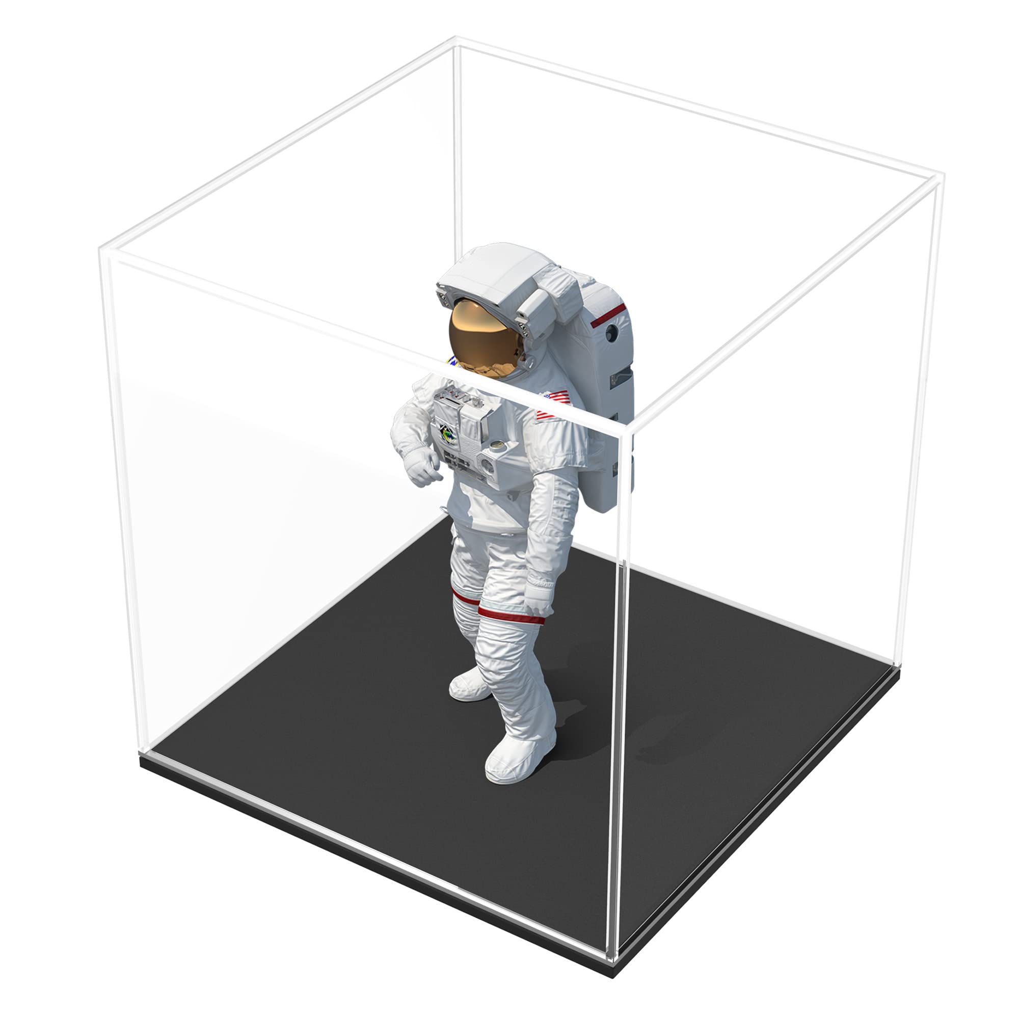 HOPEME Display Case 5x5x5 Inch, Acrylic Display Box for Collectibles, Dustproof Acrylic Display Case with Lid and Matt Black Base for Models and Action Figures