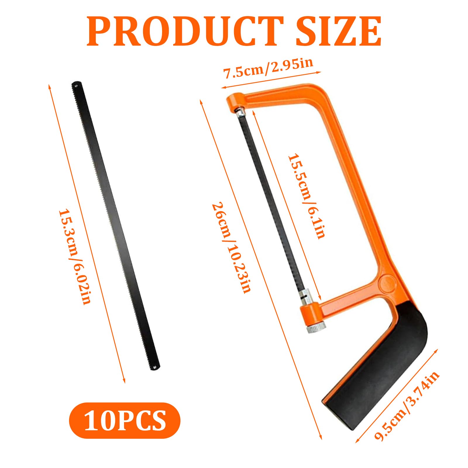 Hacksaw, Hacksaw for Metal Cutting Adjustable Angle Saw, Heavy Duty Hack Saw, with 10 Replaceable Blades - Image 2