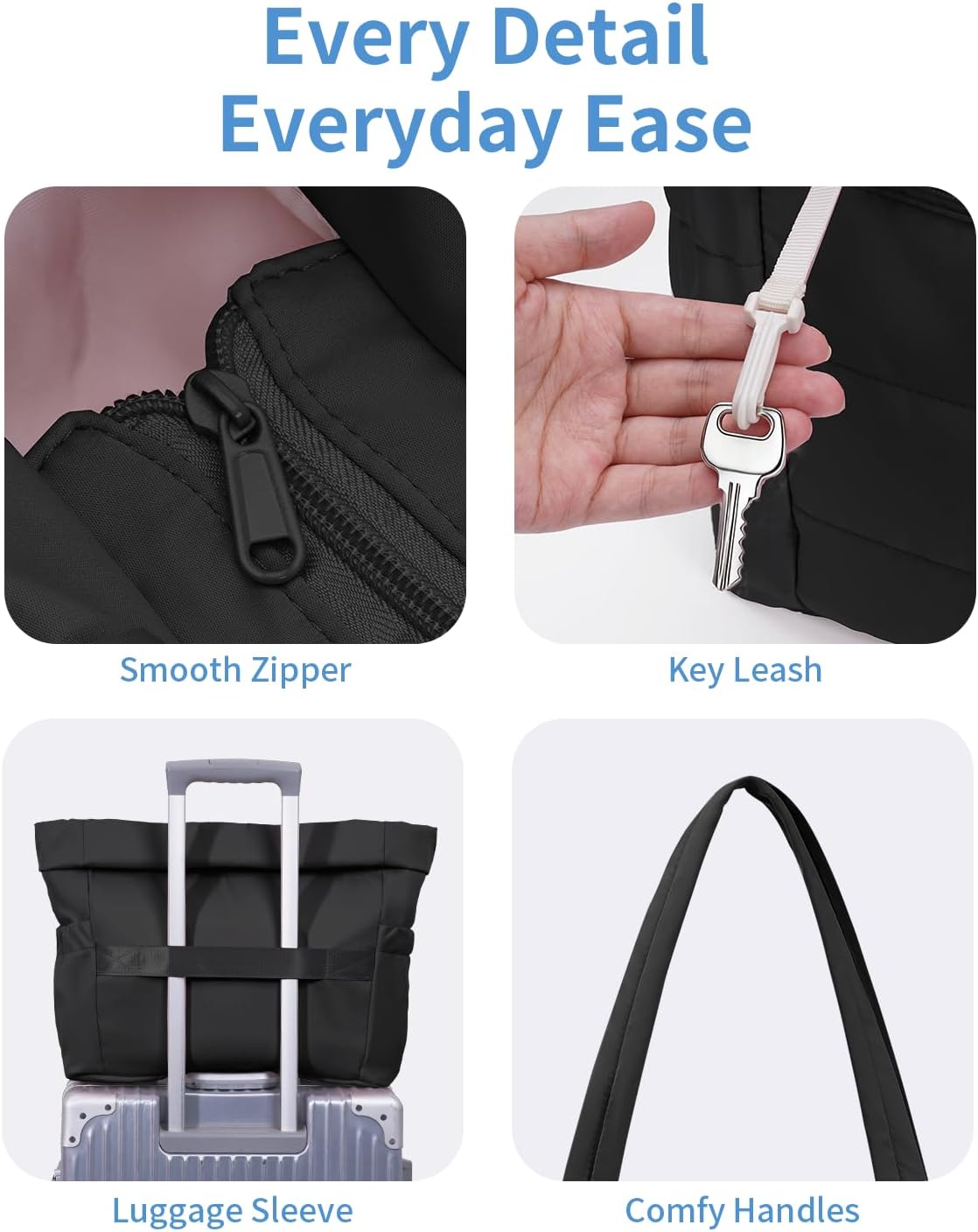 WANDF Work Tote Bag for Women, Puffy 15.6" Laptop Bag with Cup Holder, Quilted Handbag Travel Gym Bag for Nurse Teacher
