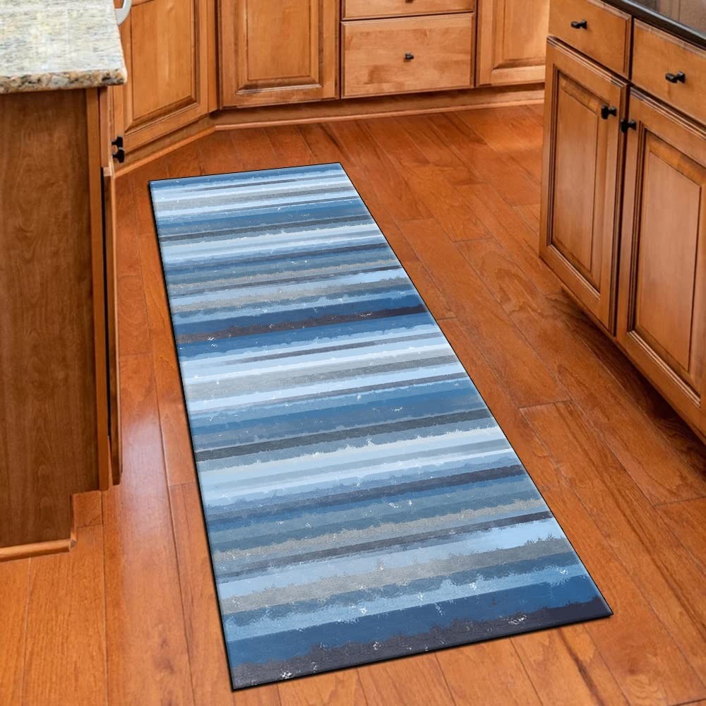 Tappeto Runner Per Corridoio Blu Righe, Lavabile, Antiscivolo Con Retro In Gomma, 6 Mm Spessore, Personalizzabile (Larghezza 40-120 Cm, Lunghezza 60-600 Cm) - 2