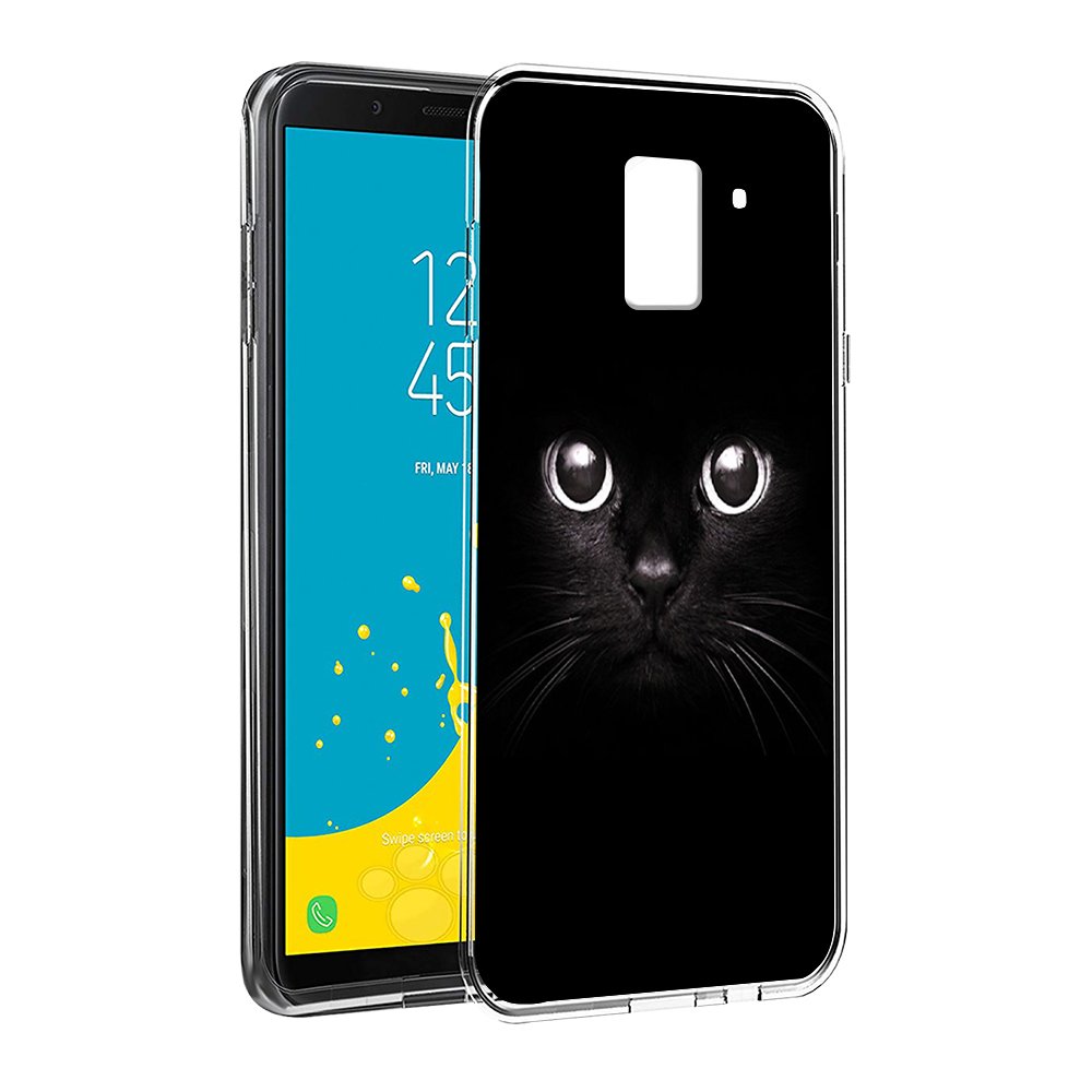 Samsung Galaxy J6 2018 Case, Eouine Phone Case Transparent Clear with Pattern [Ultra Slim] Shockproof Soft Gel TPU Silicone Back Cover Bumper Skin for Samsung Galaxy J6 2018 (Black cat)