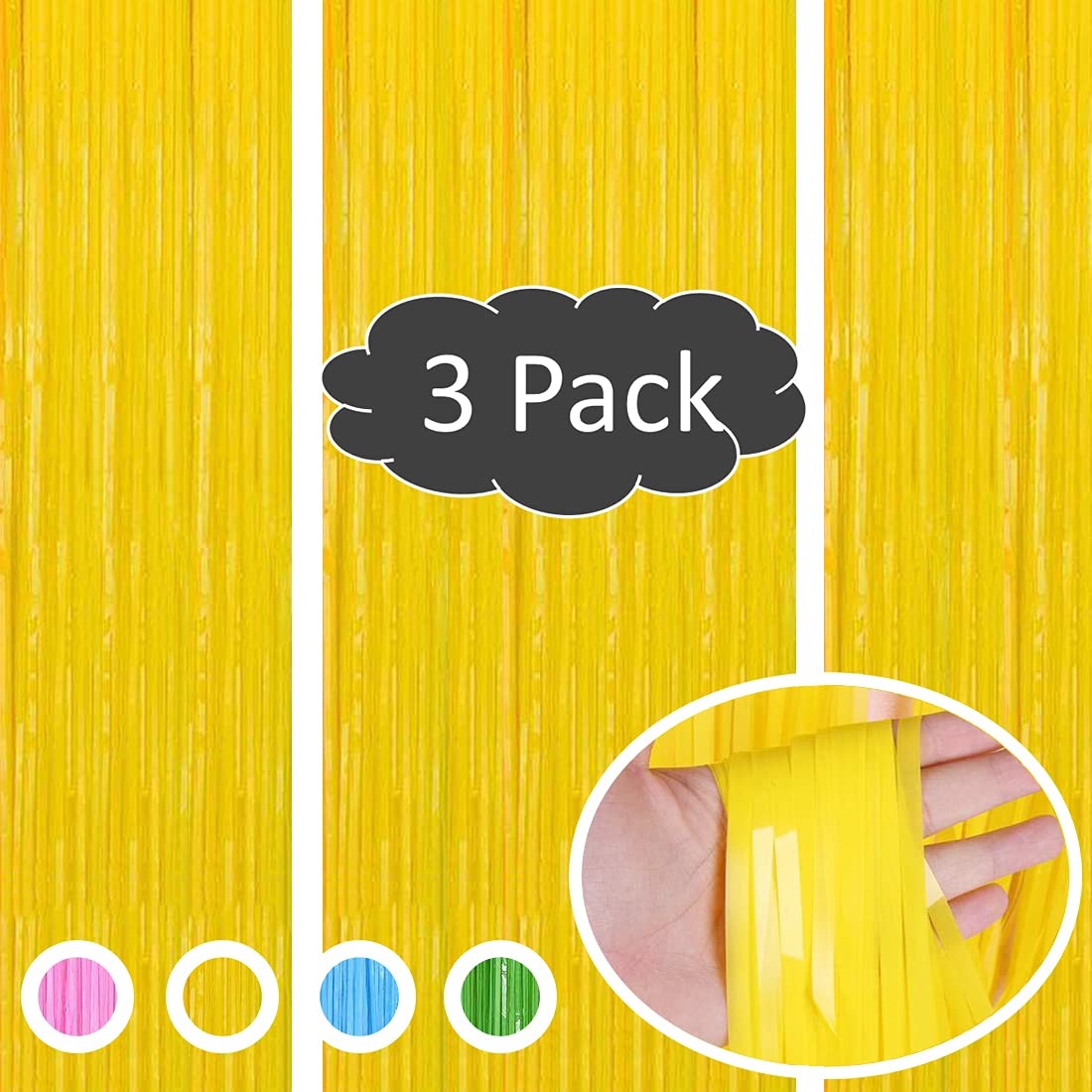 3PC Thicken Yellow Backdrop Curtain for Birthday Party Decorations, Yellow Streamers Fringe Backdrop Birthday Decorations, Foil Fringe Curtains for