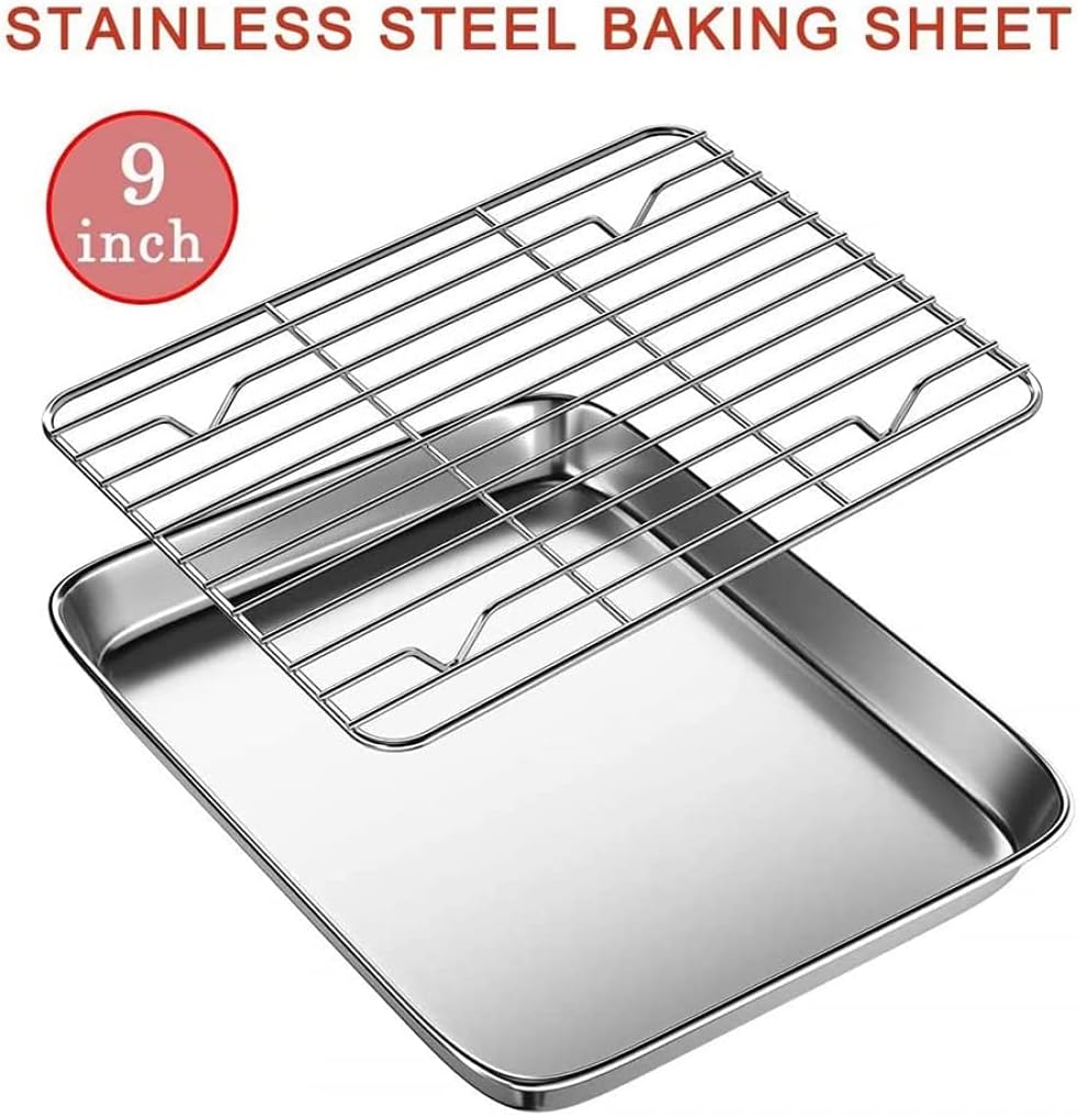 Oven Tray Toaster and Rack Set, Small Stainless Steel Pan with Cooling Rack