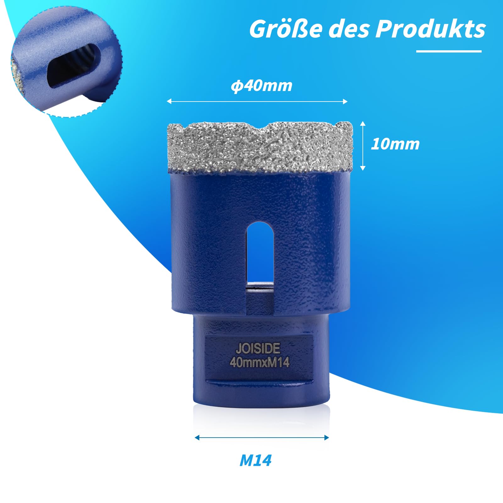 Broca de diamante con 40 mm x M14,Broca para azulejos, gres porcelánico, para cerámica, granito, vidrio, porcelana, amoladora angular