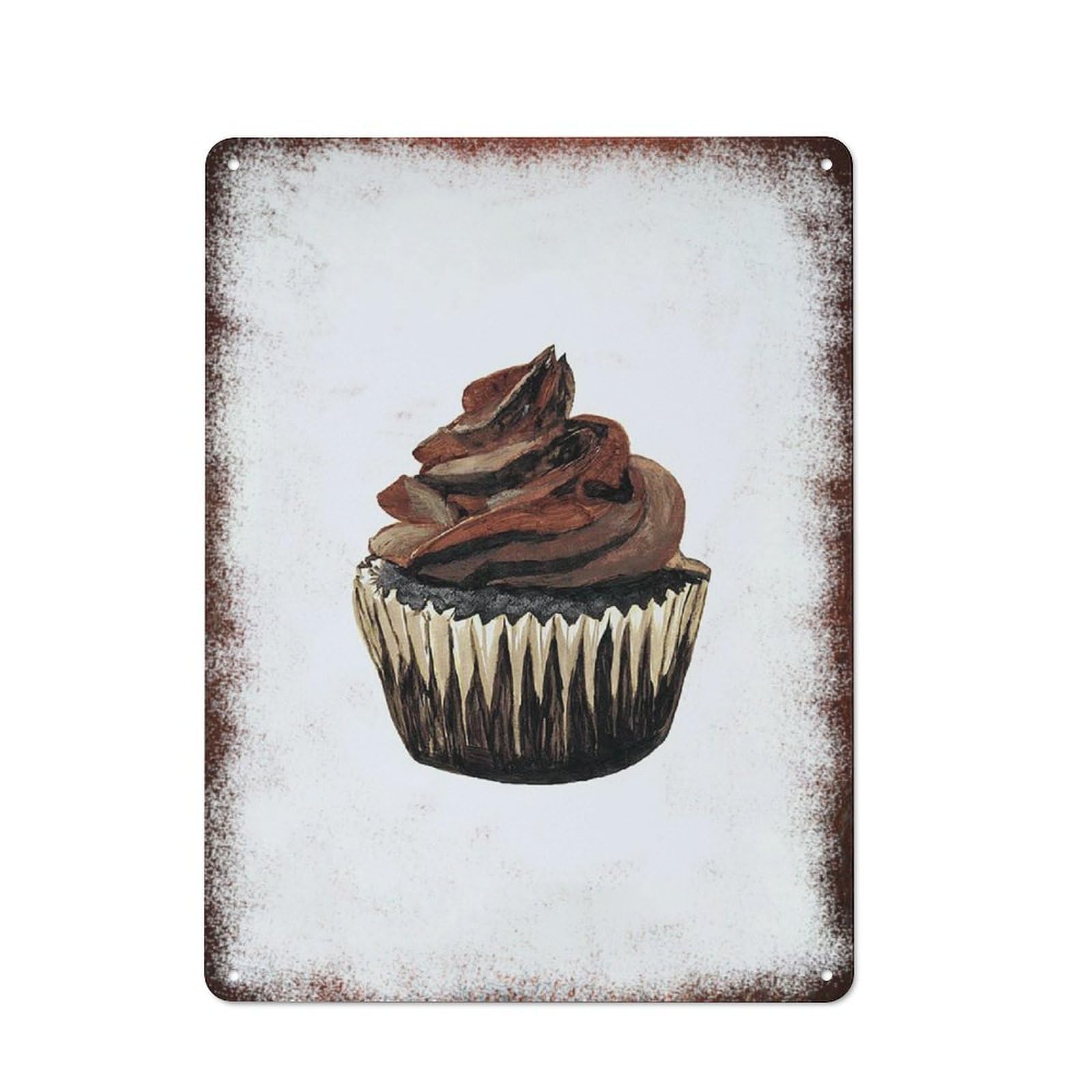 Metal Tin Sign Chocolate Cupcake Watercolor Pattern Vintage Rustic Wall Art Kitchen Bathroom Bedroom Living Room Cafe Farmhouse Entryway Office Garage Home Bar Laundry Room Porch Patio 8x12 Inch