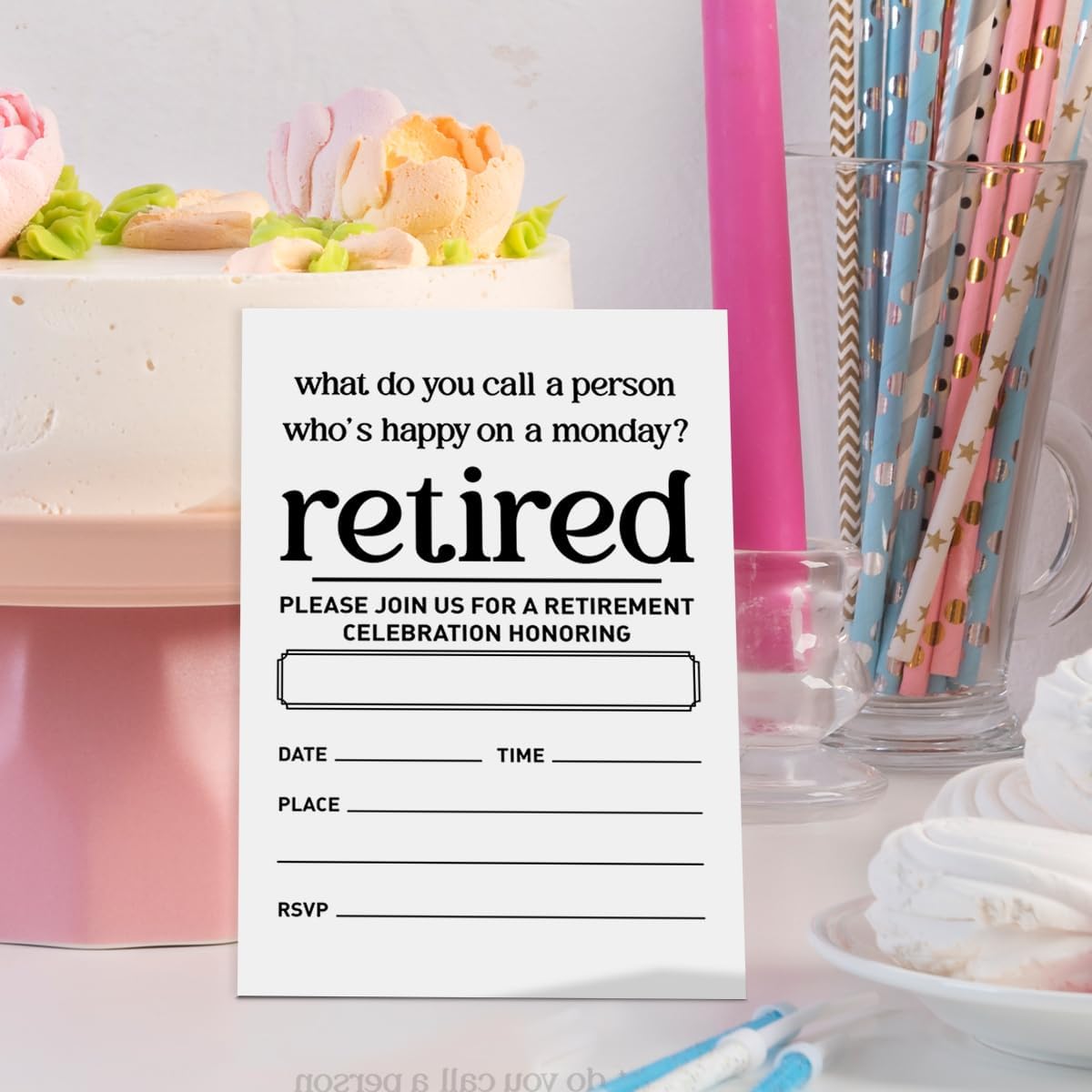 Funny Retirement Party Invitations for Women Men, Retirement Party Invite Cards, 20 Invites with Envelopes (4"x6")
