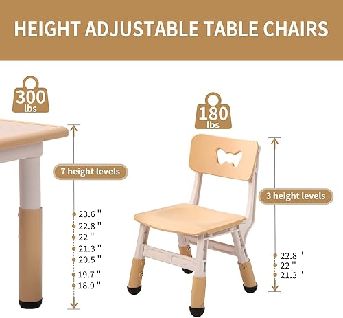 Miniatura 6 de Juego de mesa y sillas para niños, escritorio ajustable en altura con 6 asientos para edades de 3 a 12 años, mesa de arte y manualidades, escritorio