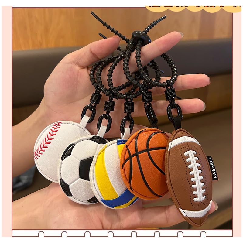 Image of Leather Ball Keychain Wristlet Sports Key Ring Car Key Wallet Backpack Bag Gym Accessories Gifts for Men Women