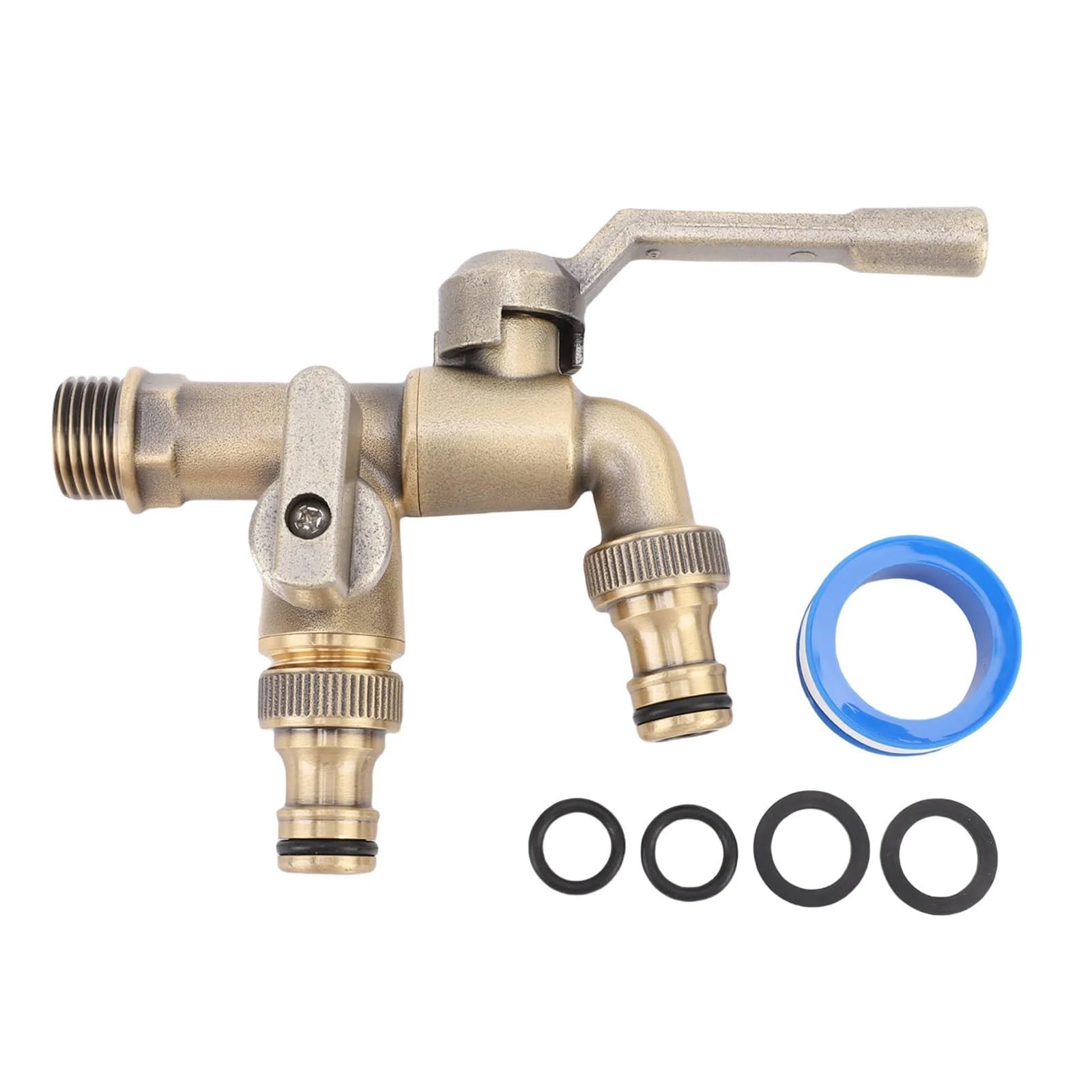 Rubinetto per Acqua Esterno, Controllo Indipendente efficiente, 1 Uscita su 2, valvole a Sfera in Ottone multifunzionali, Rubinetto per Balcone di casa