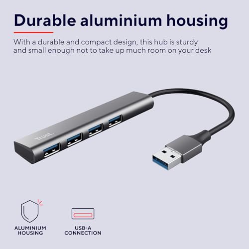 Halyx 4 Porte Hub USB 3.2 Gen 1, Velocità 5 Gbps, Multipresa USB Plug & Play, Sdoppiatore Multiporta USB-A, Adattatore Compatto per PC, Laptop, Desktop, Portatile, Macbook - Grigio - Hub USB - Immagine 2