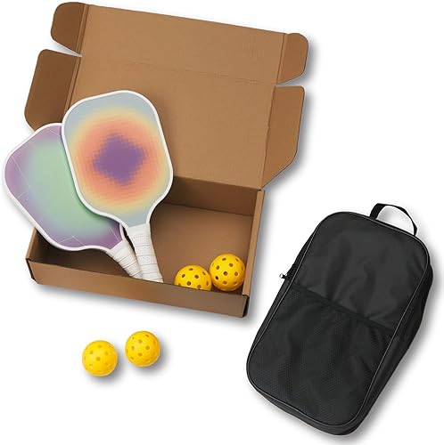 Miniatura 5 de Juego de palas de pickleball con superficie de fibra de vidrio ligera de primera calidad, raquetas de pickleball con núcleo de polipropileno, juego