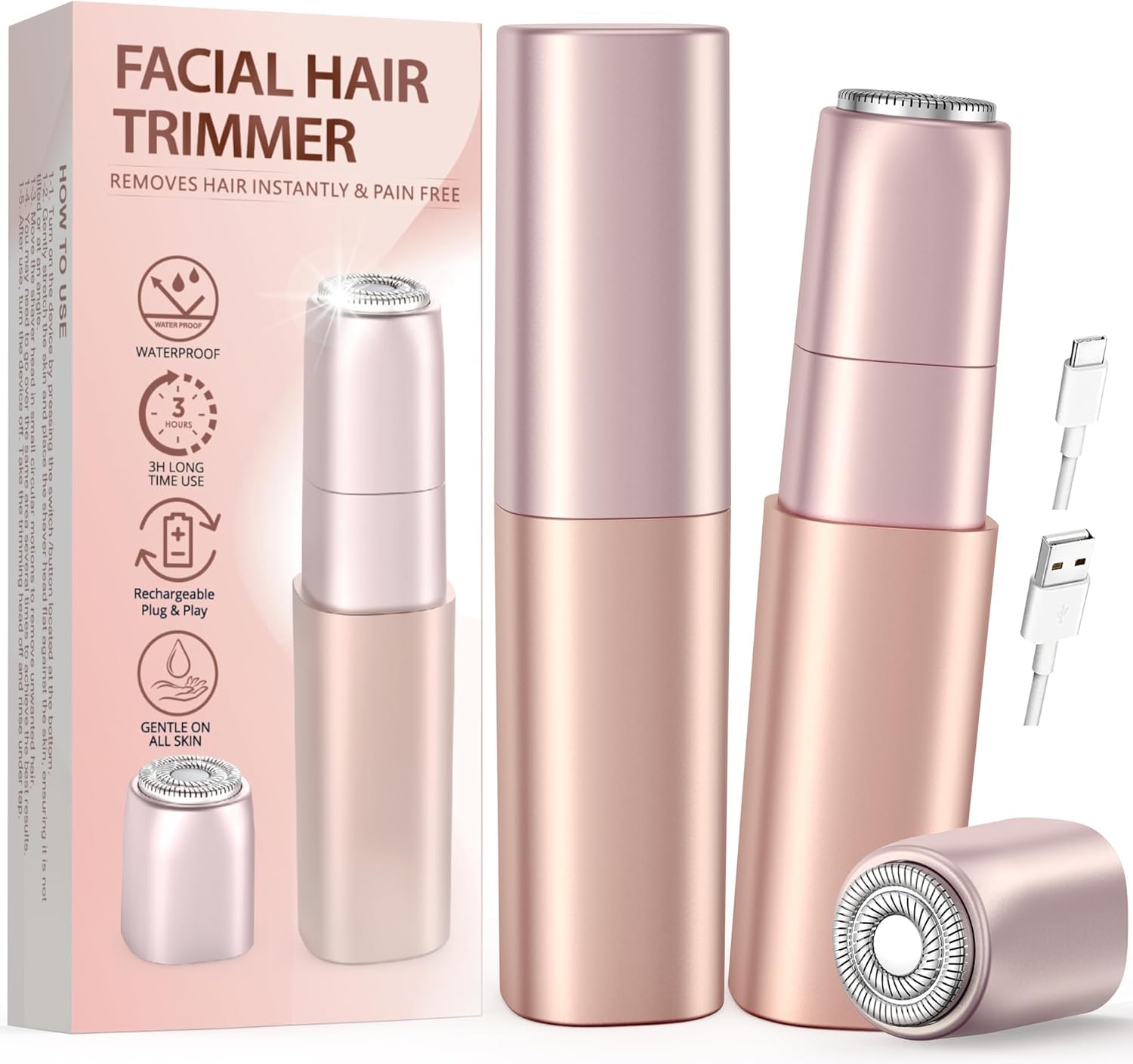 iFANZETECH Rasuradora Facial Mujer Afeitadora Facial: Mini Afeitadora Eléctrica, sin Dolor Elimina el Vello Cara, Labios, Barbilla, Mejillas, Frente, para Premaquillaje, USB-C Recargable, Regalo Mujer