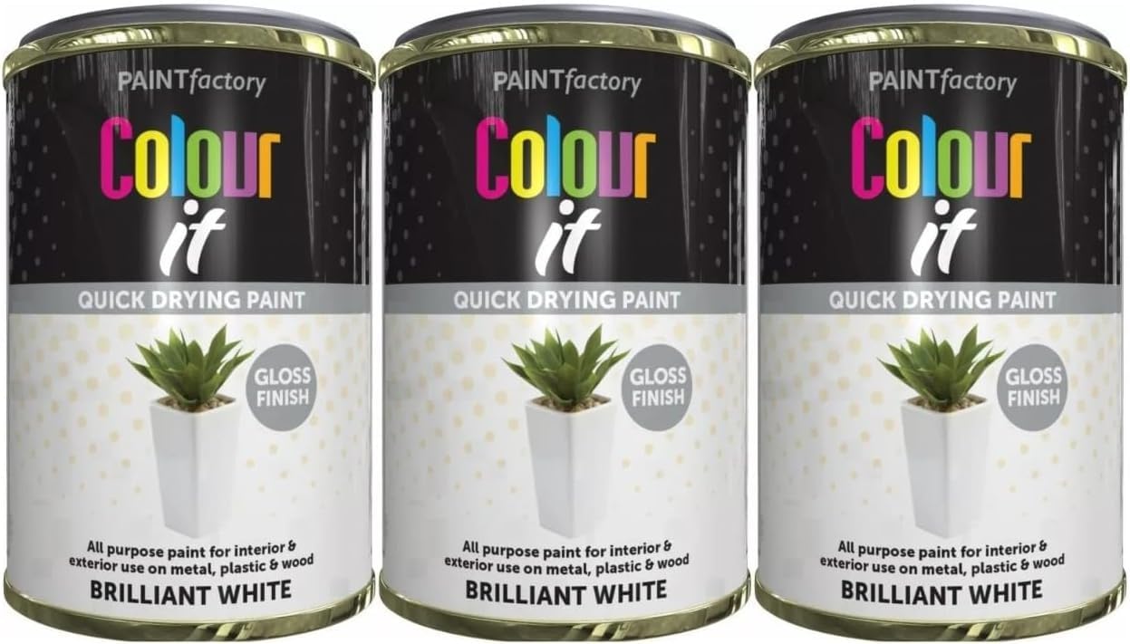 FAMBIZ Brilliant White Gloss Paint, Fast-Drying Formula, Long-Lasting Protection, Interior & Exterior Use, Easy To Apply, Portable And Lightweight, Perfect For Metal, Wood, Plastic, 300ml, (3 Pcs)