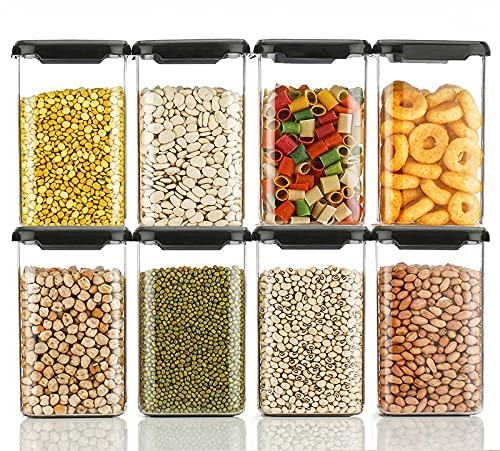 Image of Homemet Premium Quality Unbreakable Air Tight Square Plastic Containers Set for Kitchen Storage 1100ml Plastic Easy Flow Cereal Dispenser Storage Box Jar Food Rice Pasta Pulses (1100 ML, 03)