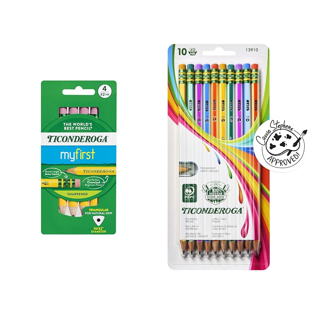 Ticonderoga My First Short Triangular Wood-Cased Pencils Bundle With Striped Wood-Cased Pencils, 4 And 10 Count