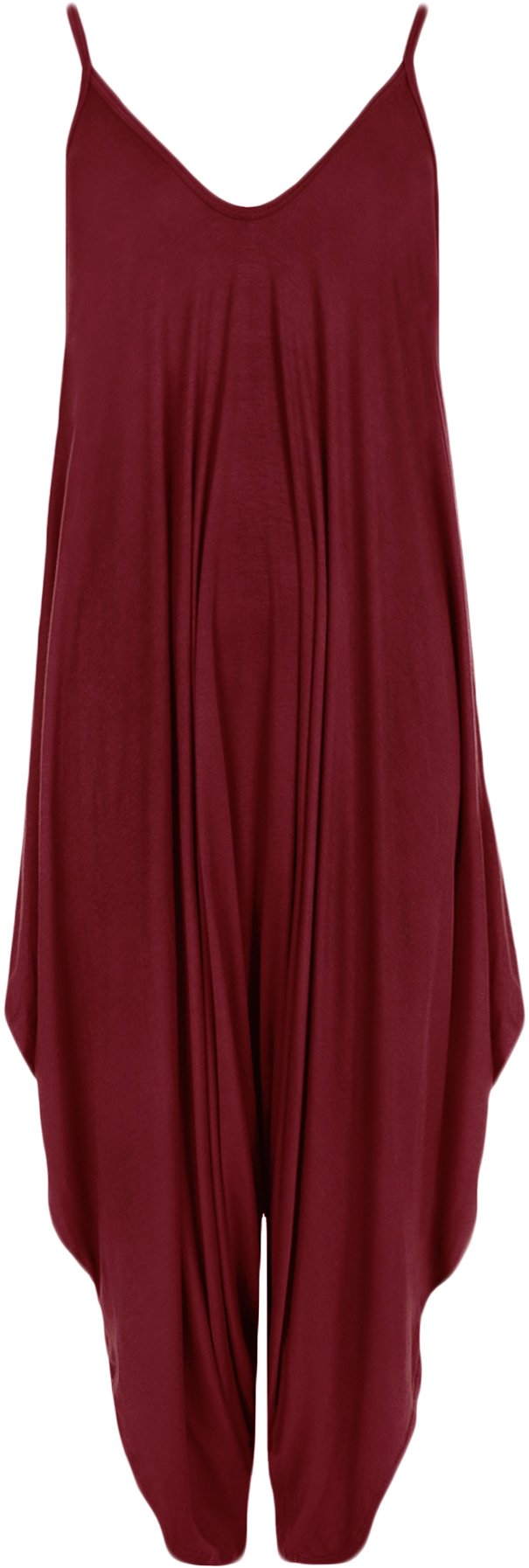 WearAll Women's Lagenlook Strappy Harem Jumpsuit Dress Cami Playsuit Vest Top - Wine - 14-16