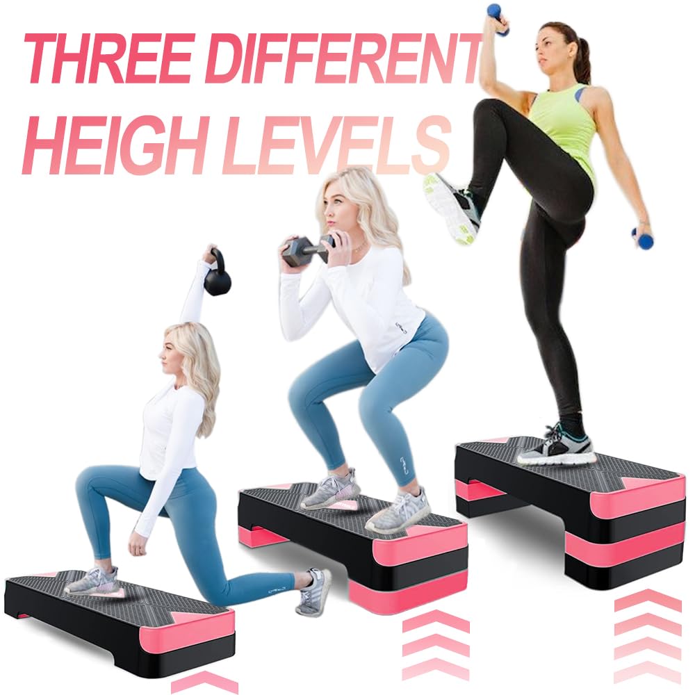 EVERYMILE Escalón aeróbico de entrenamiento, plataforma de ejercicios de altura ajustable de 4 pulgadas, 6 pulgadas, 8 pulgadas, escalón de fitness de 31 pulgadas para ejercicio, elevador de