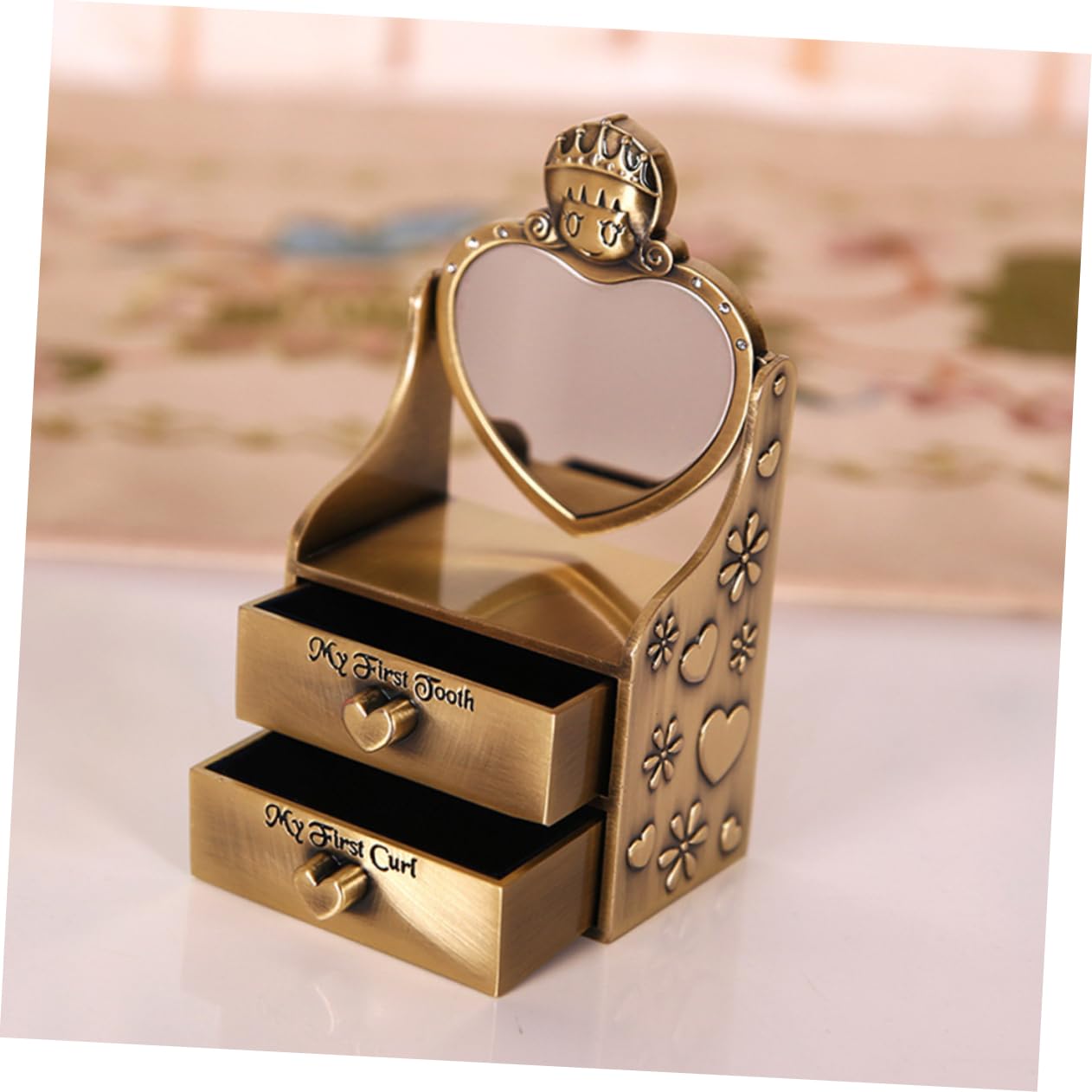 Scatolina Dentini da Latte in Metallo Oro, Box Creativo | Cassetto per Conservare Primo Dentino e Ciocca, Regalo Nascita Neonata, Struttura Rigida Non Si Deforma