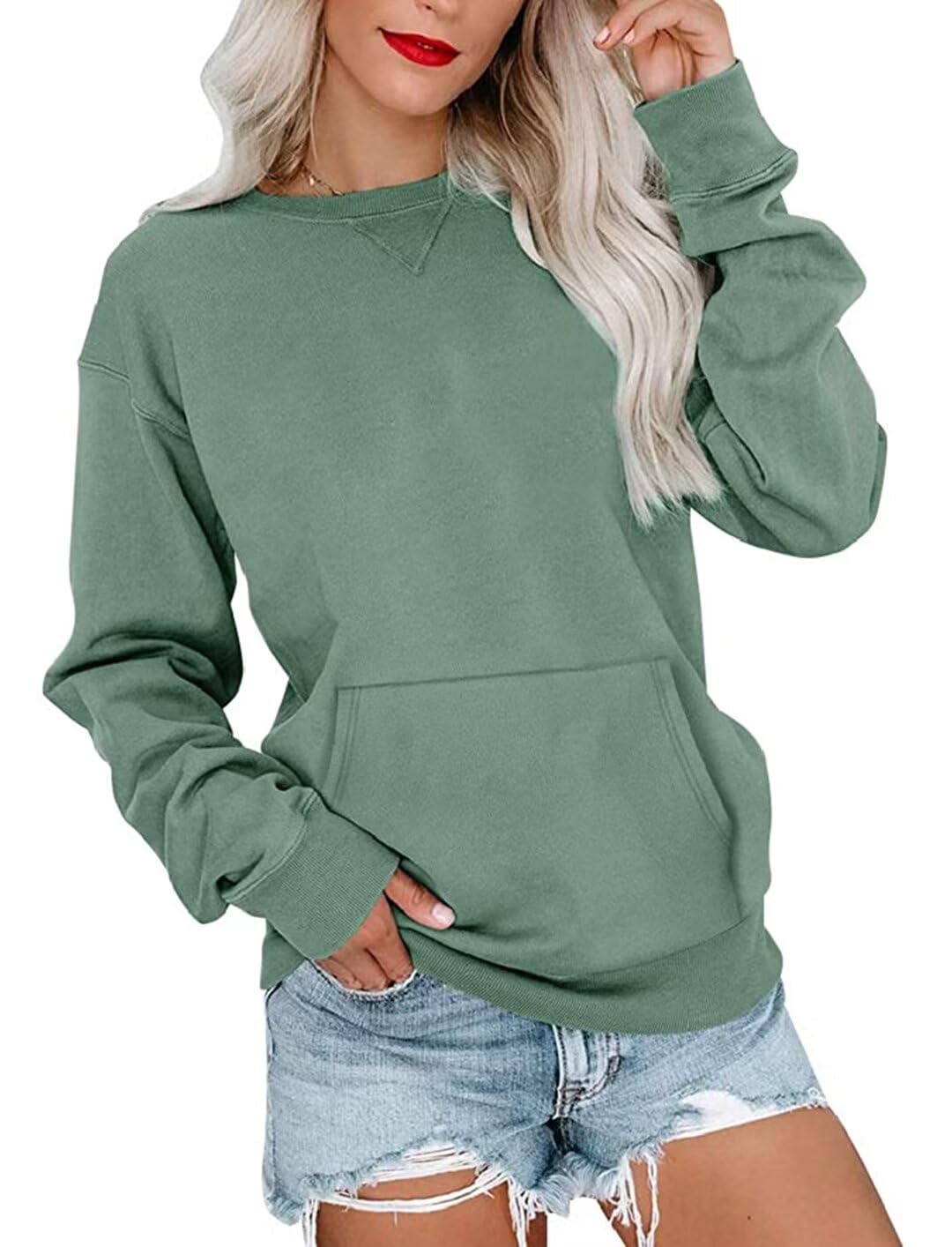 OvanvisoWomens Long Sleeve Sweatshirts Casual Crewneck Cute Pullover Tops Lightweight Sweatshirt with Pocket 2025