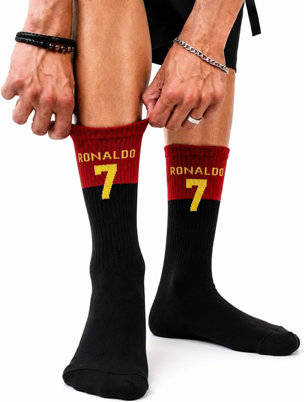 Luxe RONALDO EDITION Crew Socks for Men & Women | Luxury Pure Combed Cotton Calf Length Socks with N9 Silver Technology | Anti-Odour, Anti-Bacterial, Moisture Wicking | Black/Red | 1 Pair-picture-11