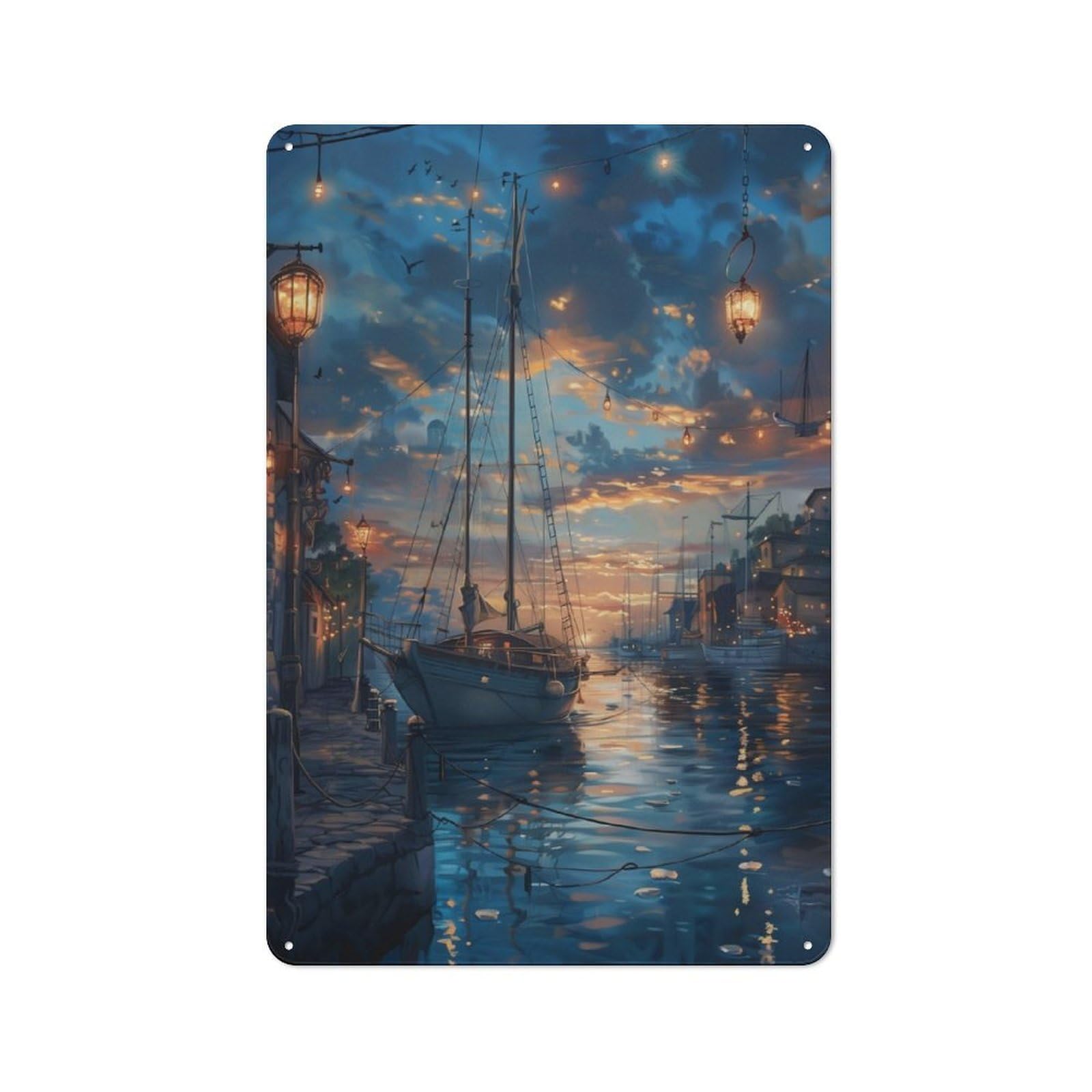 Junmoney Harbor Serenity Retro Tin Sign 30X20cm For Garage Wall, For Fans Of Metal Signs And Themed Wall Decor