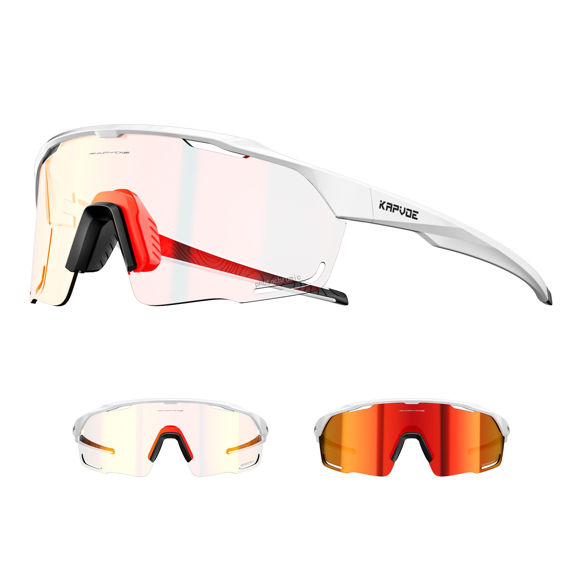 KAPVOE Occhiali Da Ciclismo Polarizzati Fotocromatici Intercambiabili UV400 Protezione Donna Uomo Trasparenti Sportivi K93