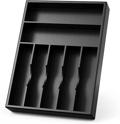 Organizador de cajones de bambú para cocina, bandeja de utensilios de 13 pulgadas con divisor de cajón ranurado extraprofundo, 7 ranuras en total,