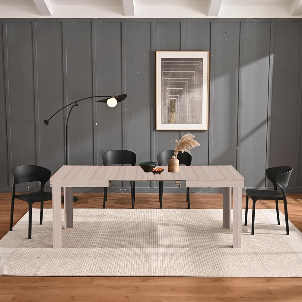Shally Dogan Tavolo Allungabile da 4 a 6 Posti per Sala da Pranzo e Cucina, Tavolo Estensibile da 120 a 200 cm con Apertura a Scorrimento, Struttura Robusta, Design Moderno Salvaspazio (Olmo)
