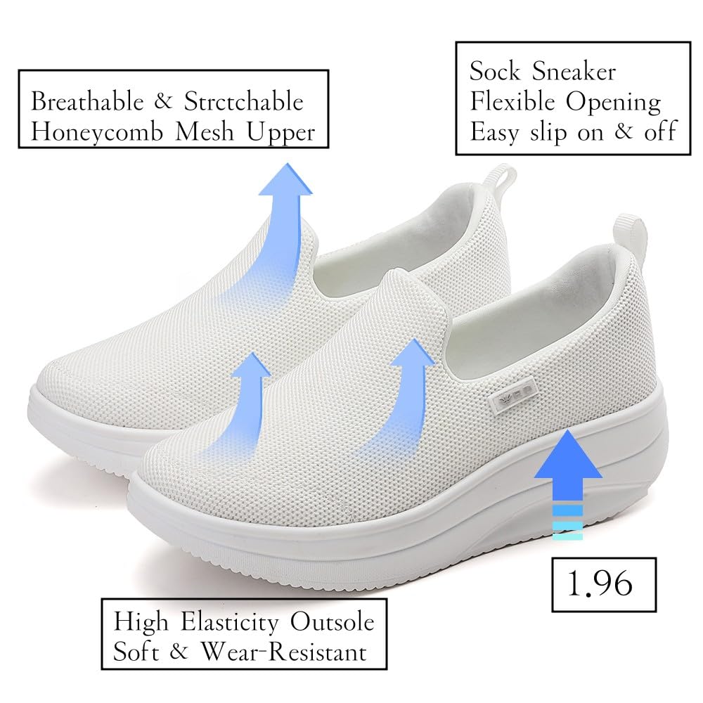 Roltte Walking Shoes for Women Slip On Nurse Shoes Slip Resistant Work Sock Sneakers Food Service Sneakers Platform Sneakers Comfortable Weight Light Shoes White