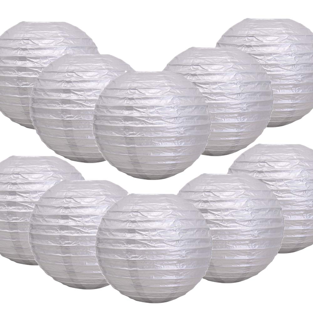 Time to Sparkle 10 Pack Tissue Paper Round Lanterns LampShade Lamp Shade Wedding Birthday Party Decoration | Metal Silver, 18"(45cm) | โ image 1