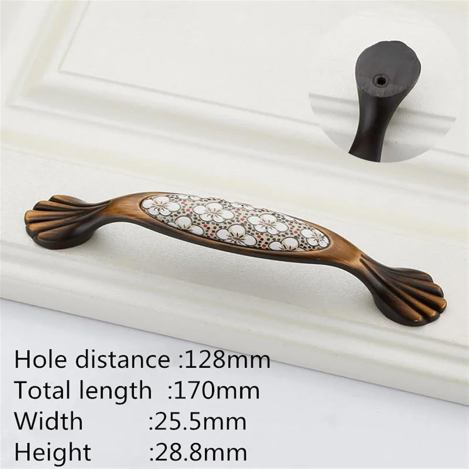 Zinc Alloy Ceramic Cabinet Door Handles and Knobs Vintage Drawer Pulls Wardrobe Cupboard Furniture Hardware 2Pcs(128mm)