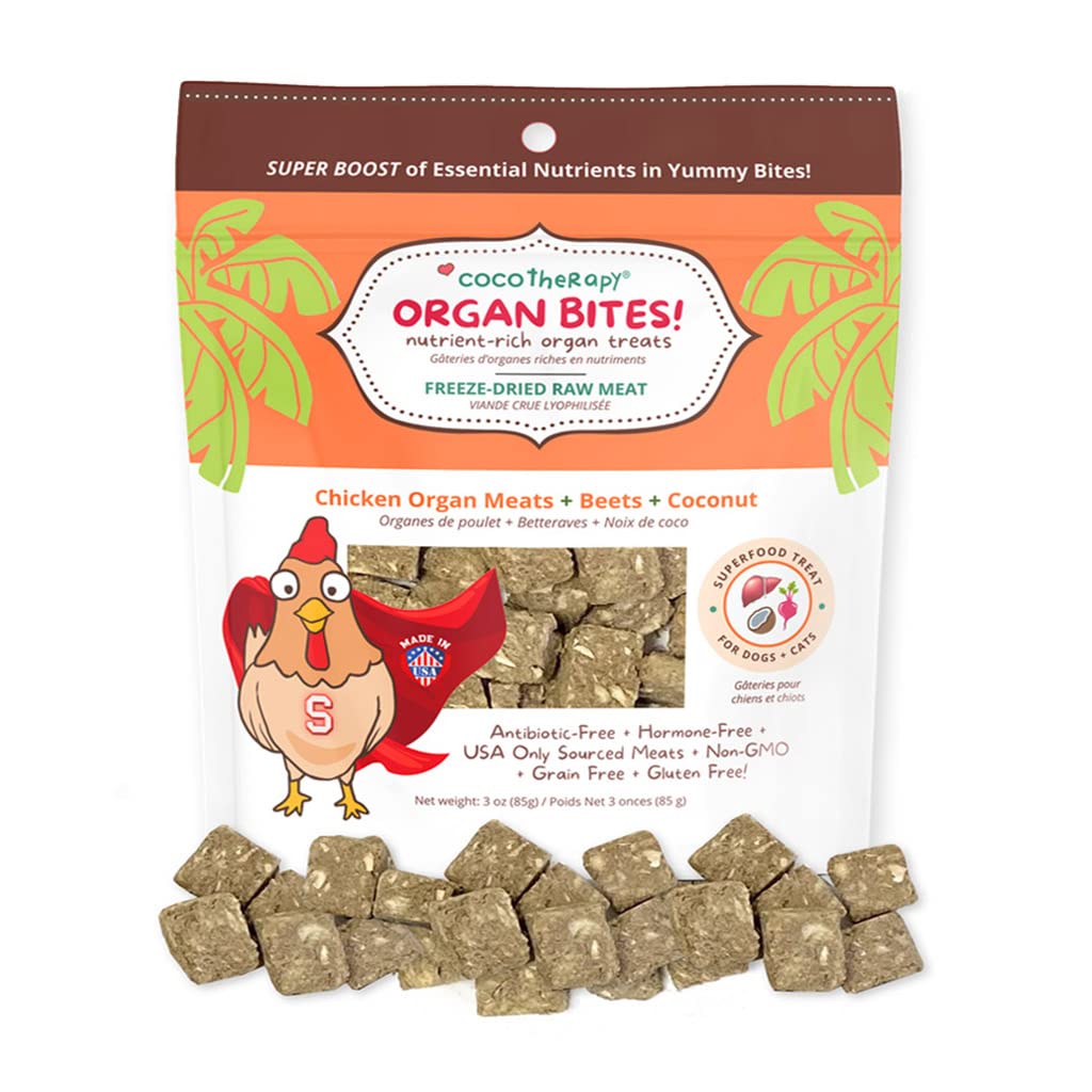 CocoTherapy Organ Bites! Dog and Cat Treat (Chicken + Beet) 3 Oz.