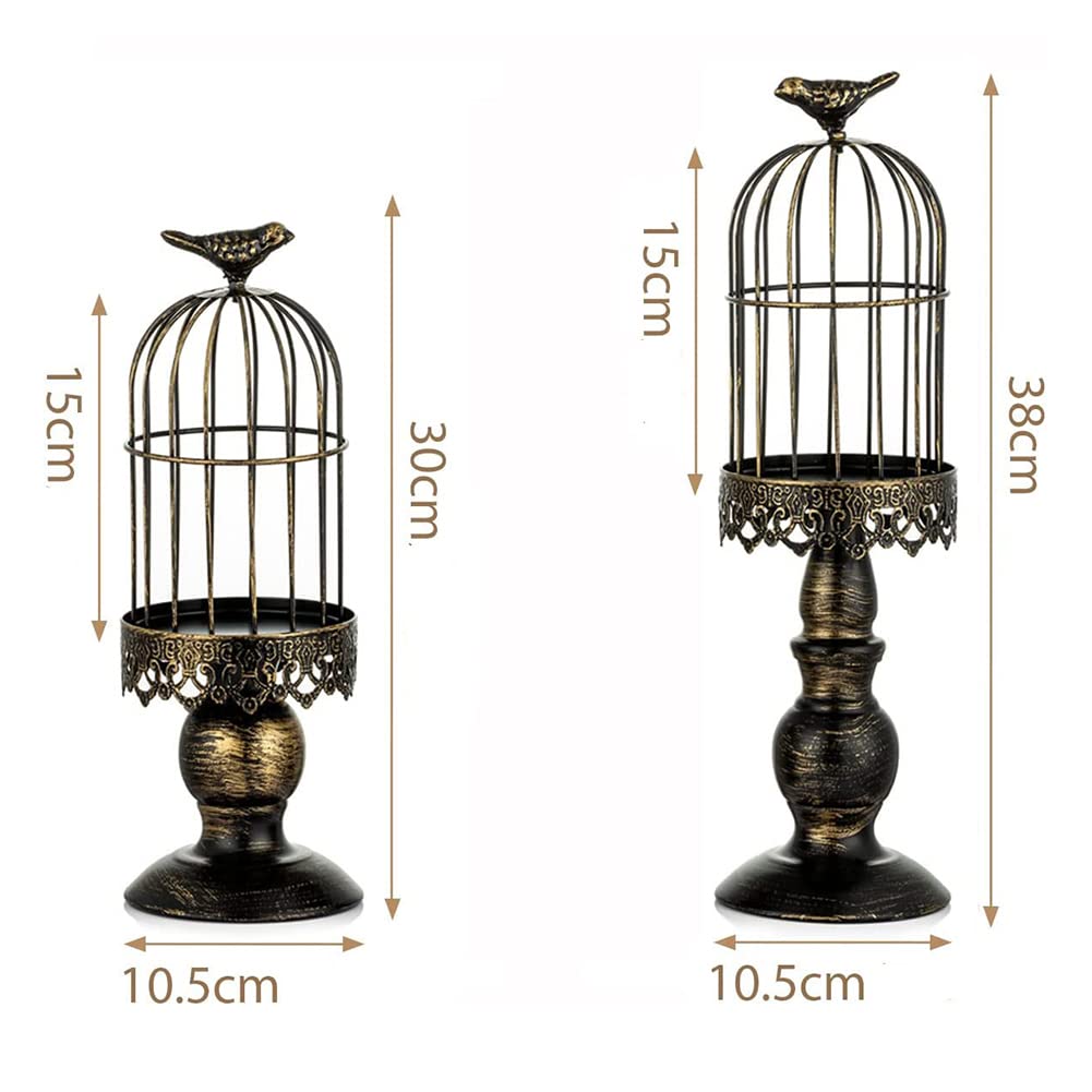 Surakey Birdcage Candle Holder, 2Pcs Vintage Candle Stick Holders, Wedding Candle Centerpieces for Tables, Iron Cage Candlestick Holder Candlelight Stands Wedding Dinner Home Decor - Black