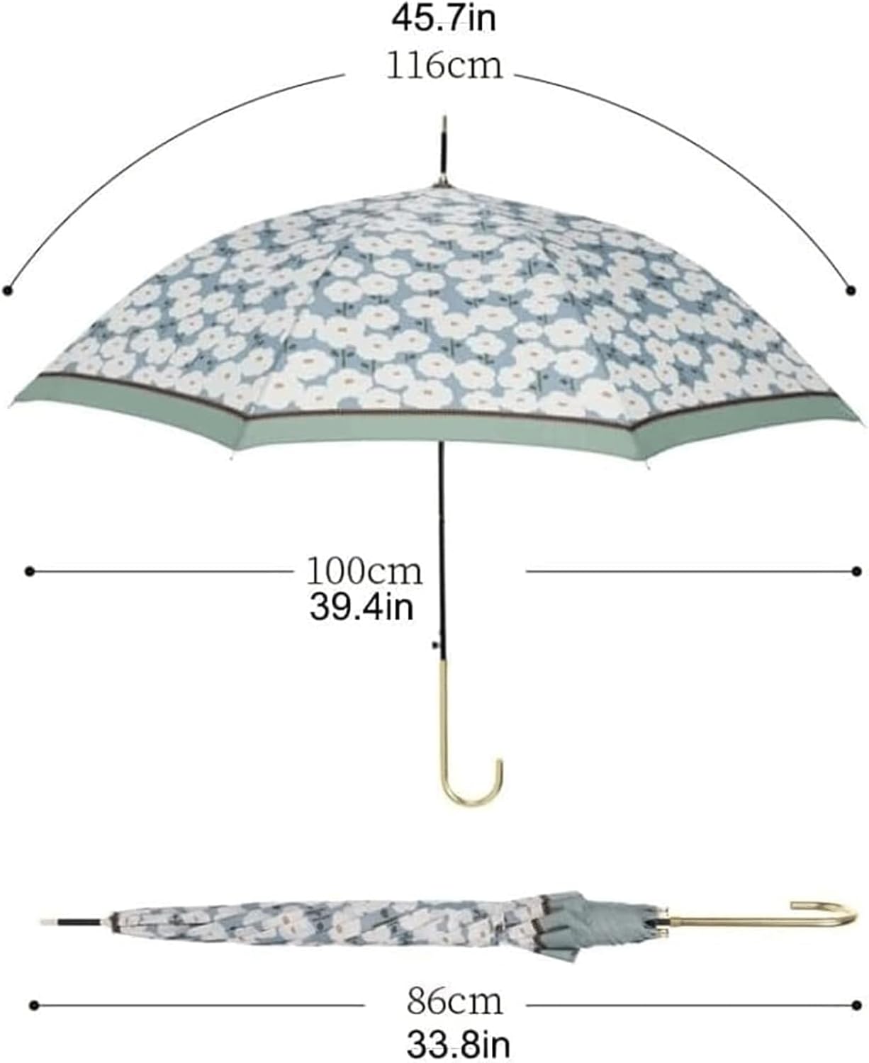 Cute Petal Pattern Umbrella Windproof Auto Open Hook Handle J Cane Stick Umbrella Rain and Sun Golf Umbrella