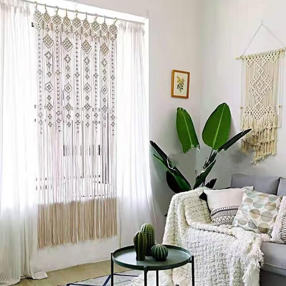 Tapiz de cortina de puerta tejido manual para bodas, puertas y ventanas, estilo bohemio, fondo decorativo (110 x 200 cm)